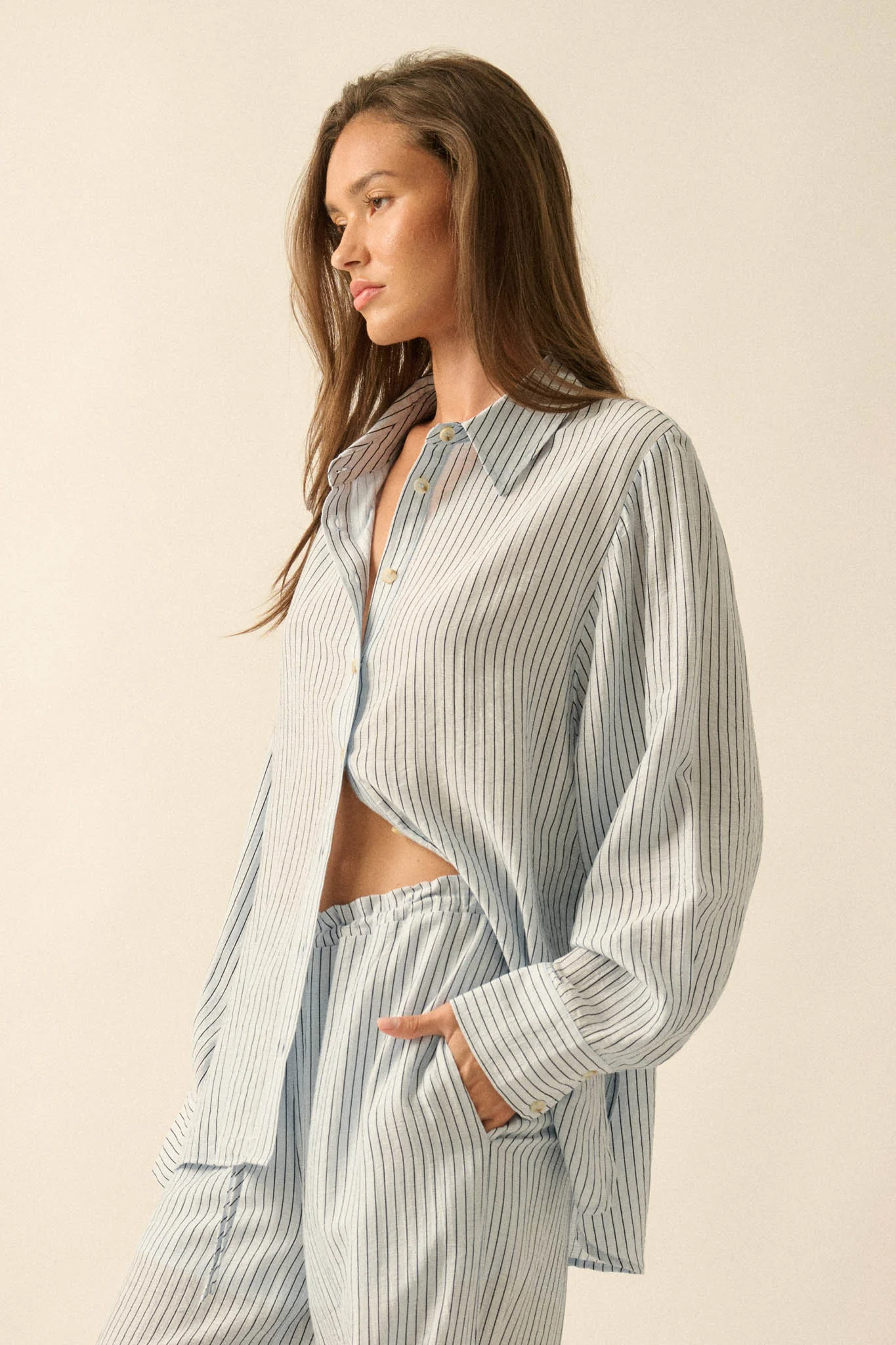 Easy Morning Pinstripe Oversize Button-Up Shirt - Image 6