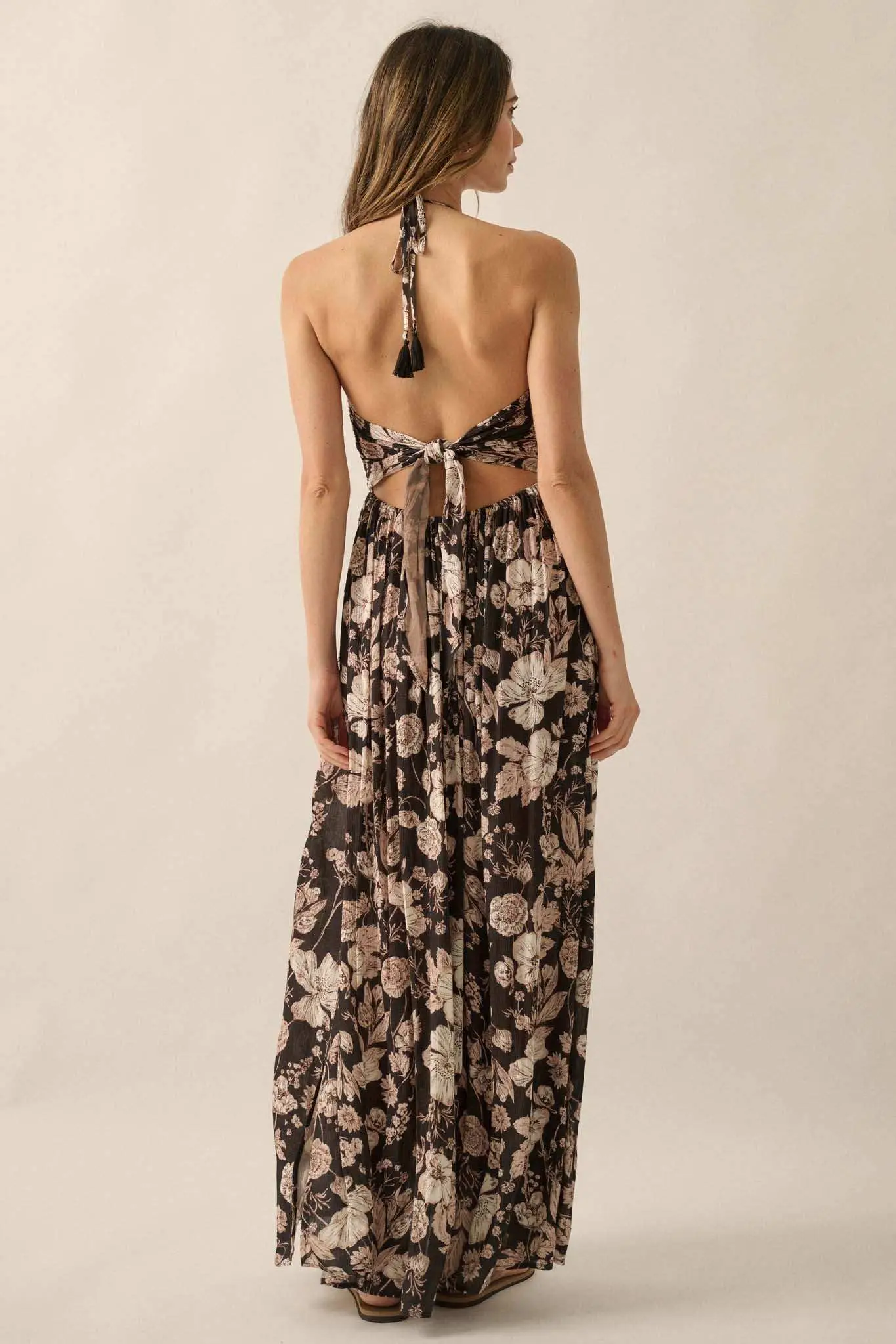 Elegant Blossoms Floral Crepe Halter Maxi Dress - Image 10