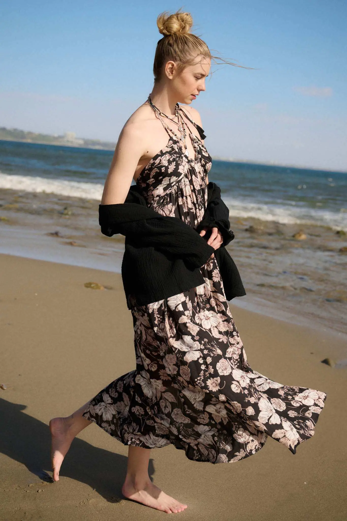 Elegant Blossoms Floral Crepe Halter Maxi Dress - Image 2