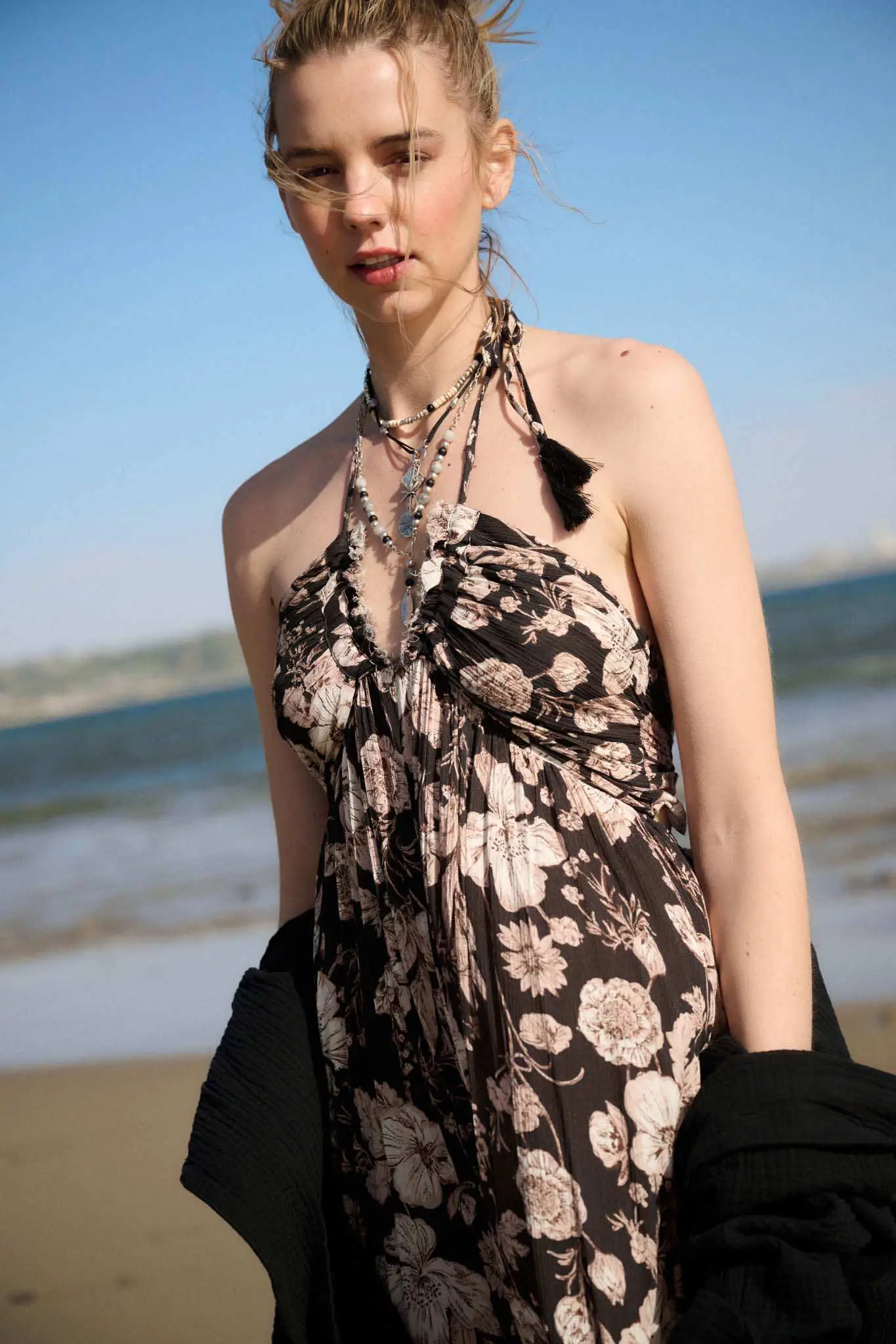 Elegant Blossoms Floral Crepe Halter Maxi Dress - Image 3