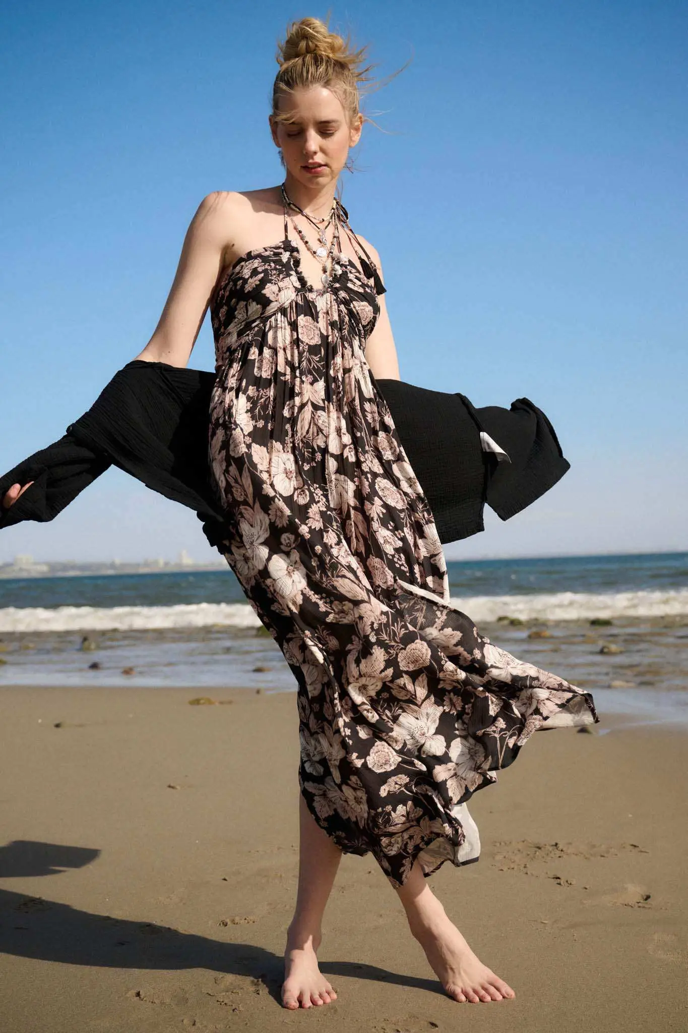Elegant Blossoms Floral Crepe Halter Maxi Dress - Image 4