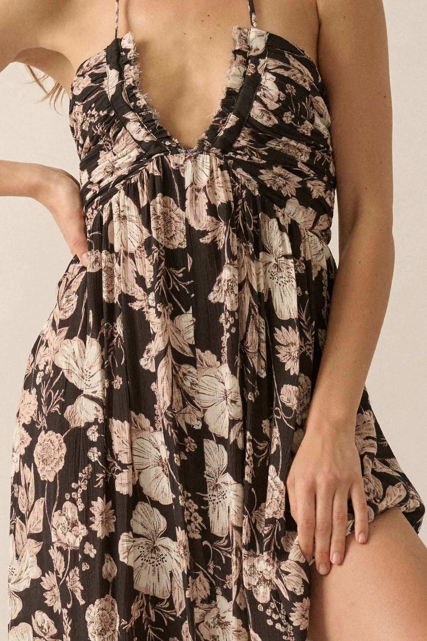 Elegant Blossoms Floral Crepe Halter Maxi Dress - Image 6