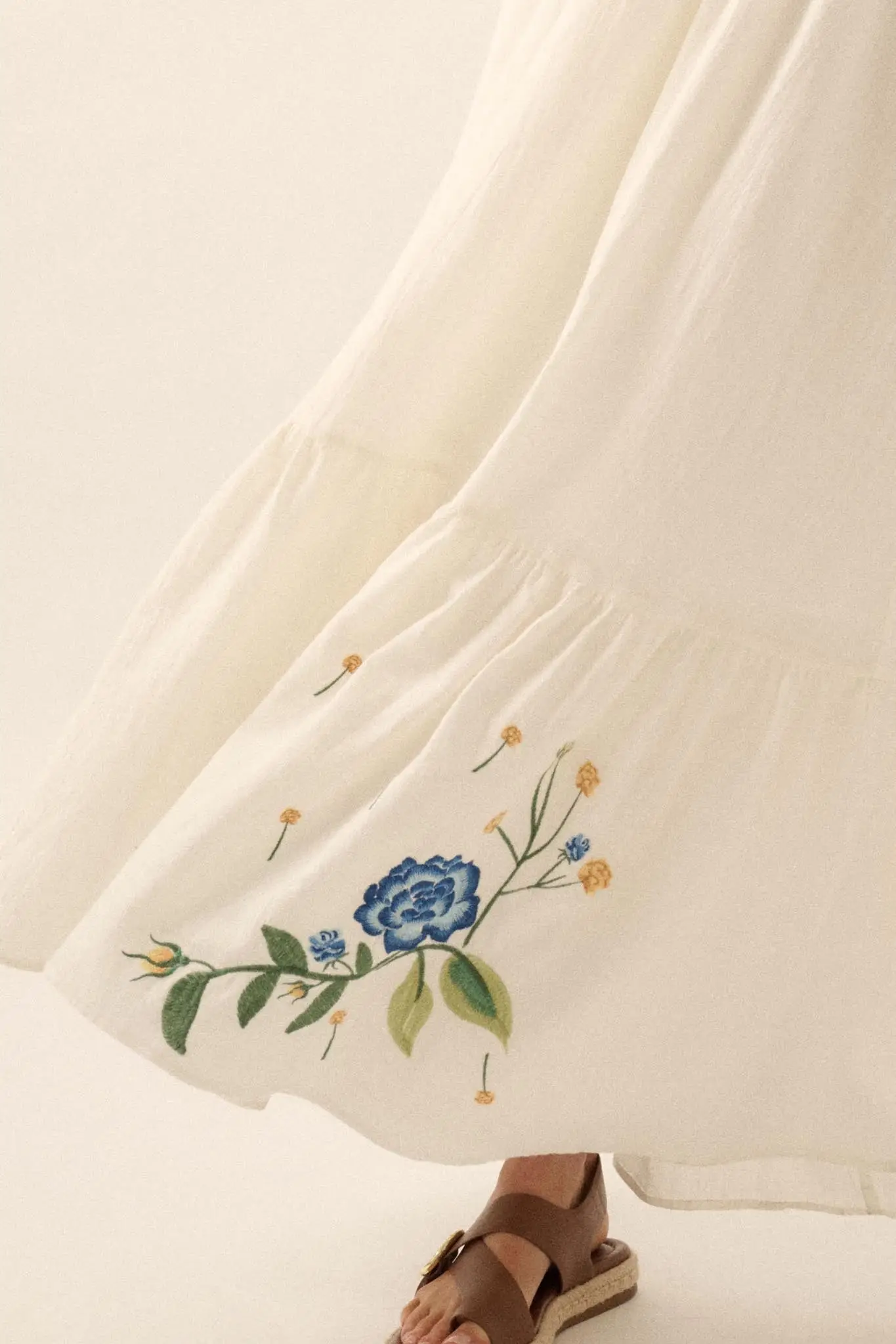 Embroidered Blossoms Ruffled Cotton Maxi Dress - Image 5