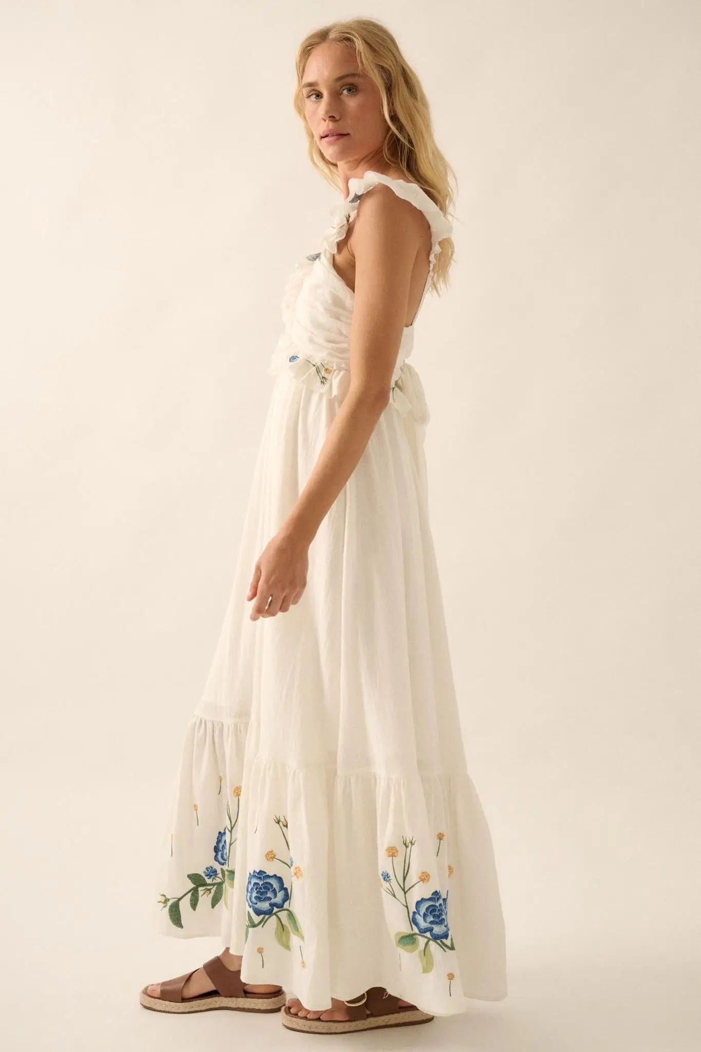 Embroidered Blossoms Ruffled Cotton Maxi Dress - Image 6