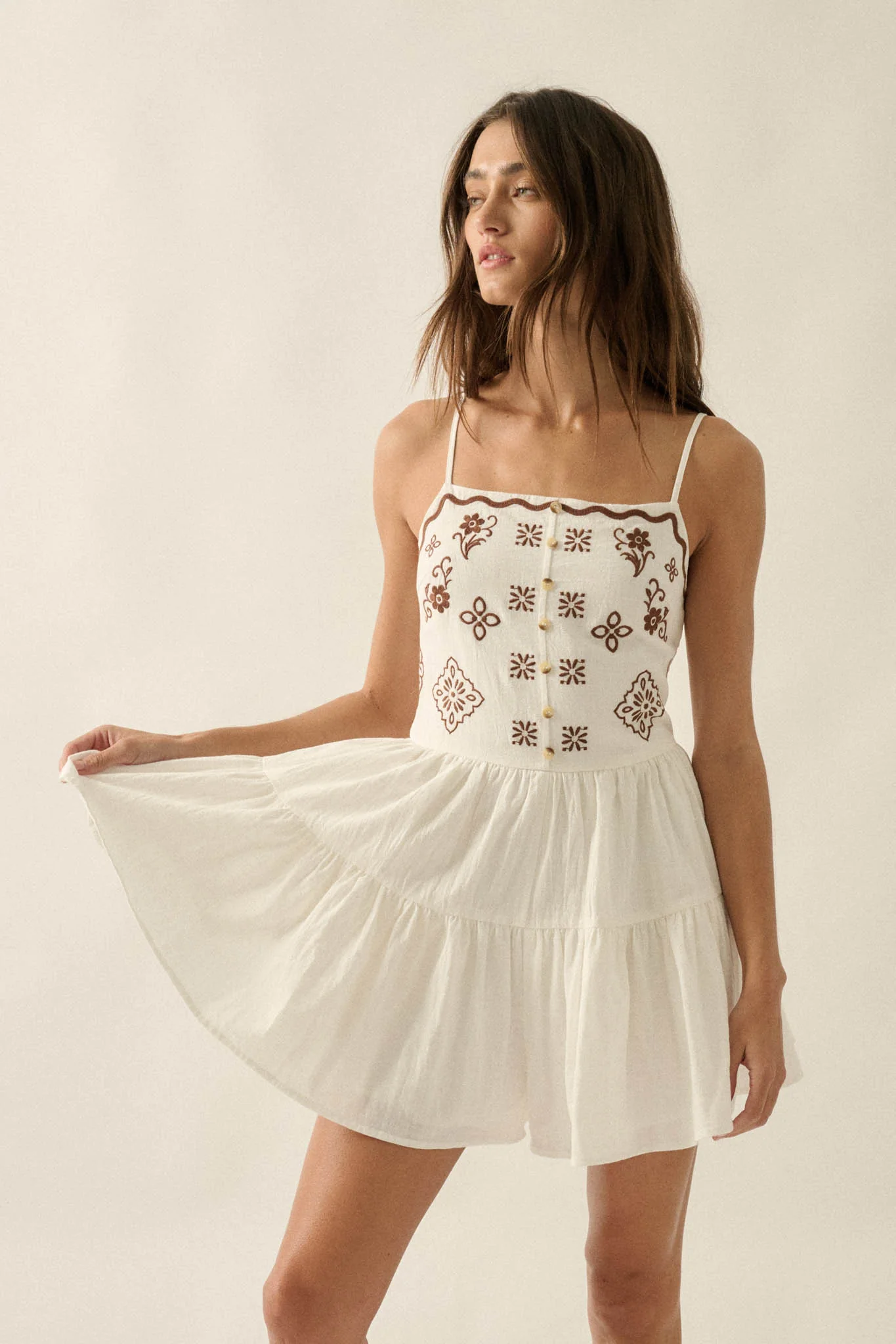 Embroidered Garden Cotton Tiered Ruffle Romper - Image 10