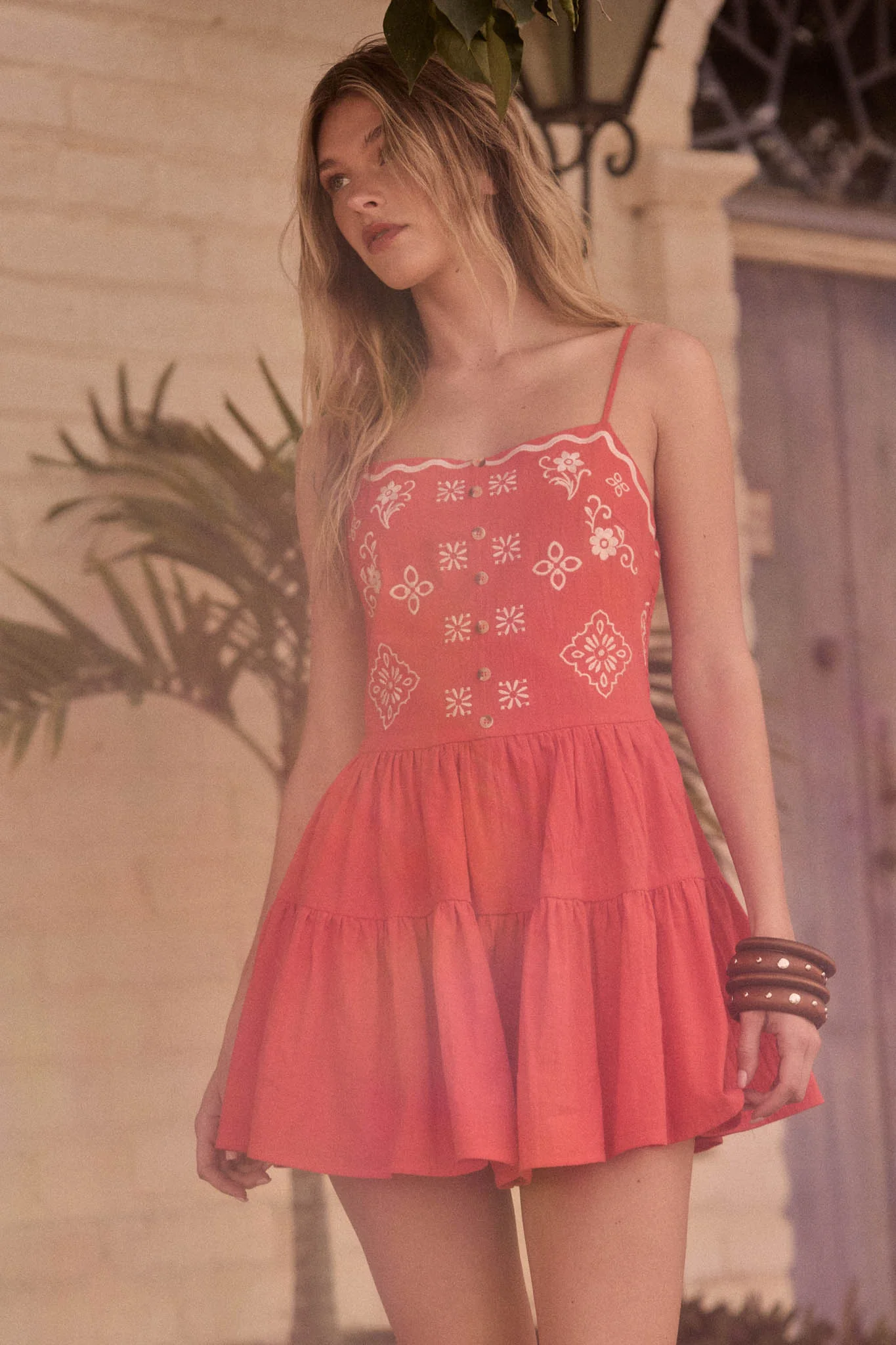 Embroidered Garden Cotton Tiered Ruffle Romper - Image 3
