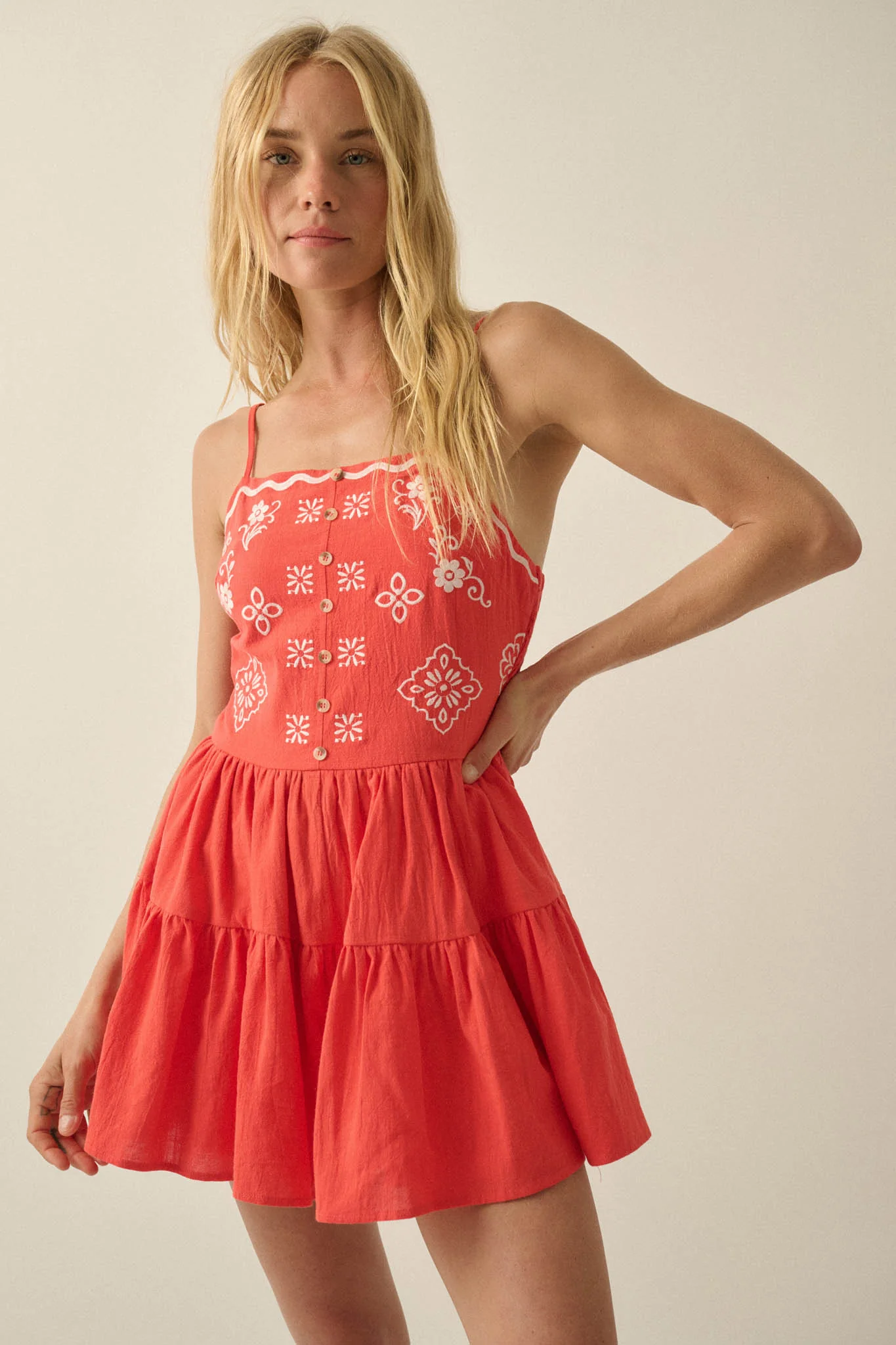 Embroidered Garden Cotton Tiered Ruffle Romper - Image 4