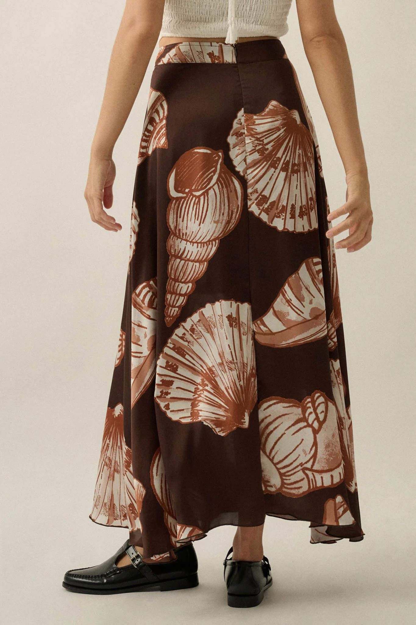 Enchanted Cove Shell-Print Satin A-Line Maxi Skirt - Image 15