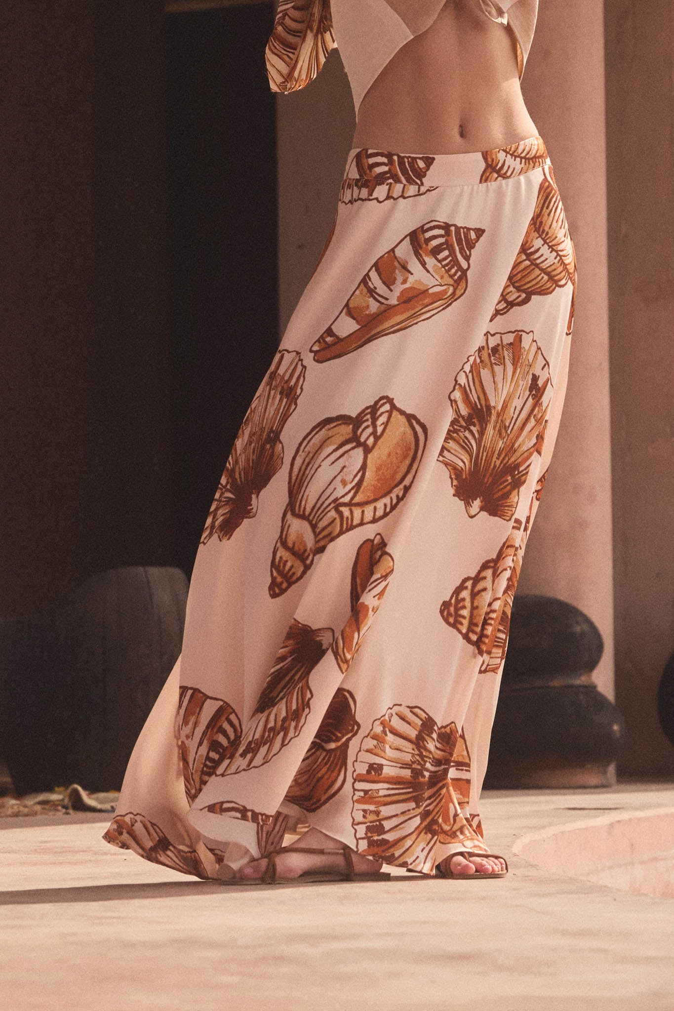 Enchanted Cove Shell-Print Satin A-Line Maxi Skirt - Image 2