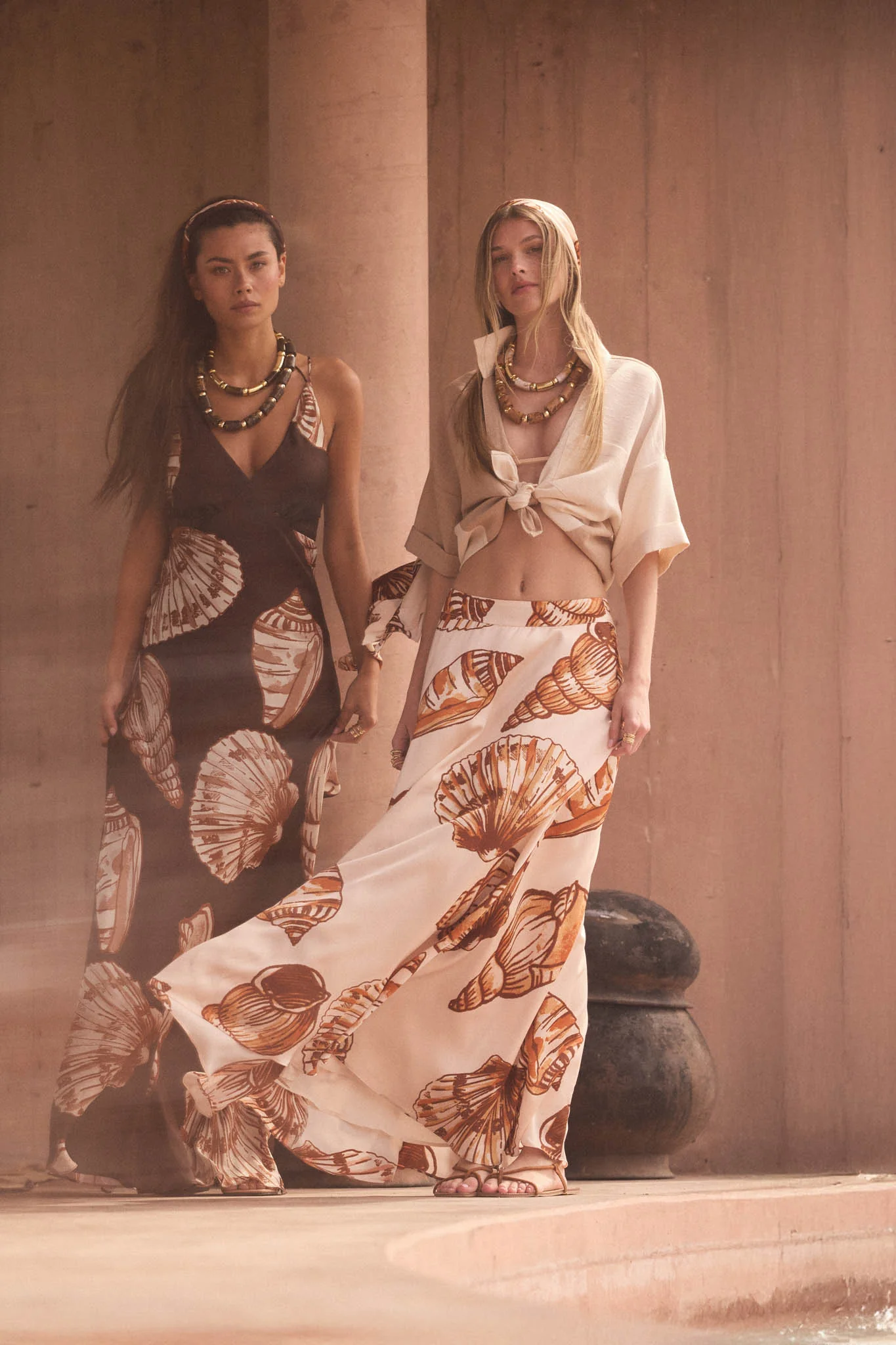 Enchanted Cove Shell-Print Satin A-Line Maxi Skirt - Image 3