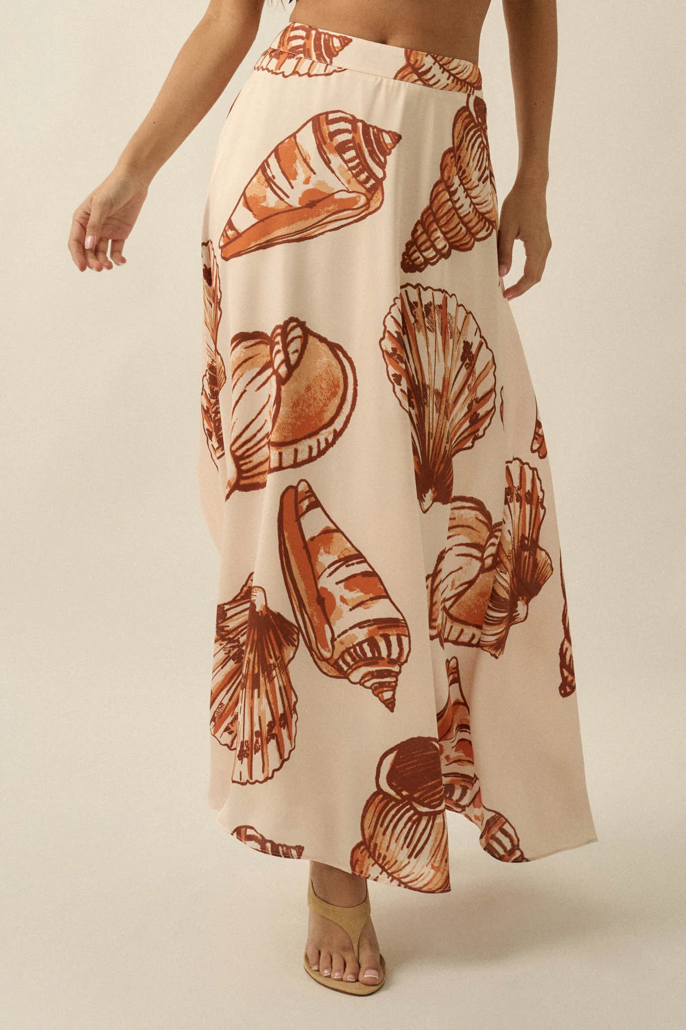 Enchanted Cove Shell-Print Satin A-Line Maxi Skirt - Image 5