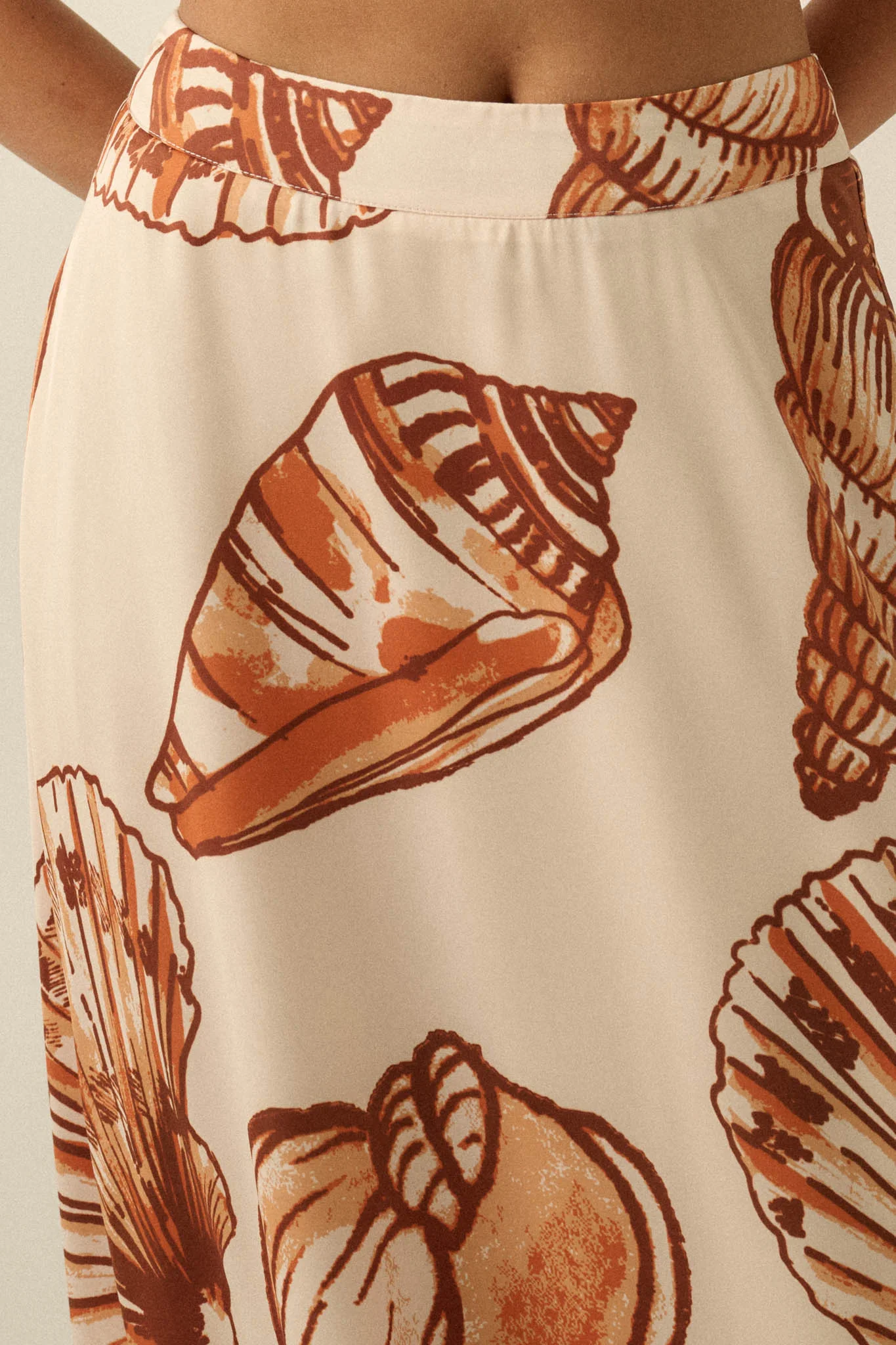 Enchanted Cove Shell-Print Satin A-Line Maxi Skirt - Image 6