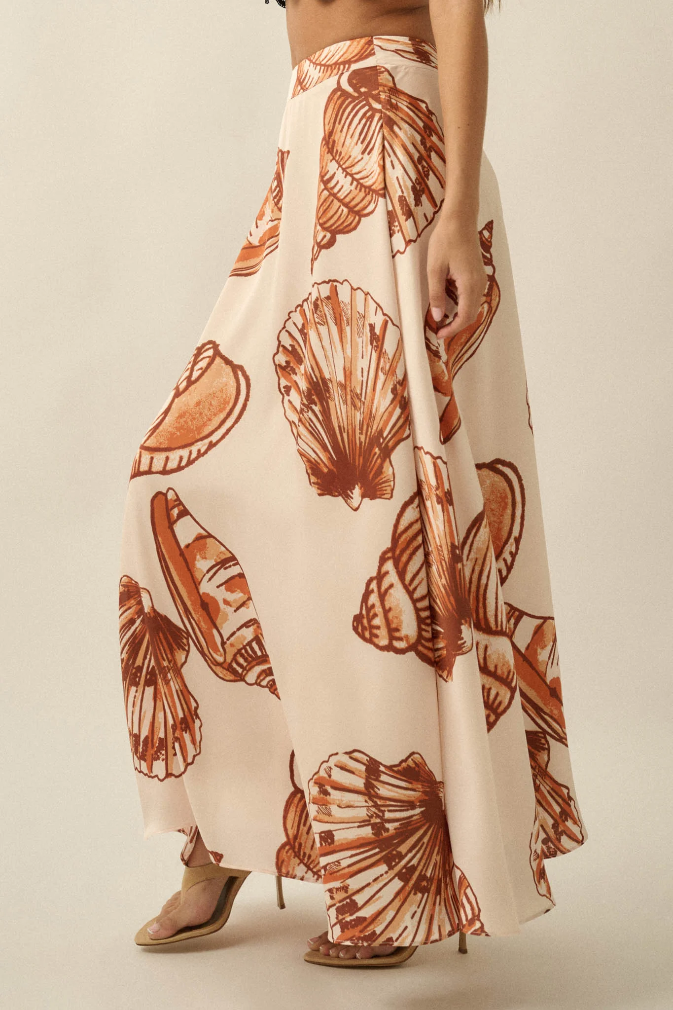 Enchanted Cove Shell-Print Satin A-Line Maxi Skirt - Image 8