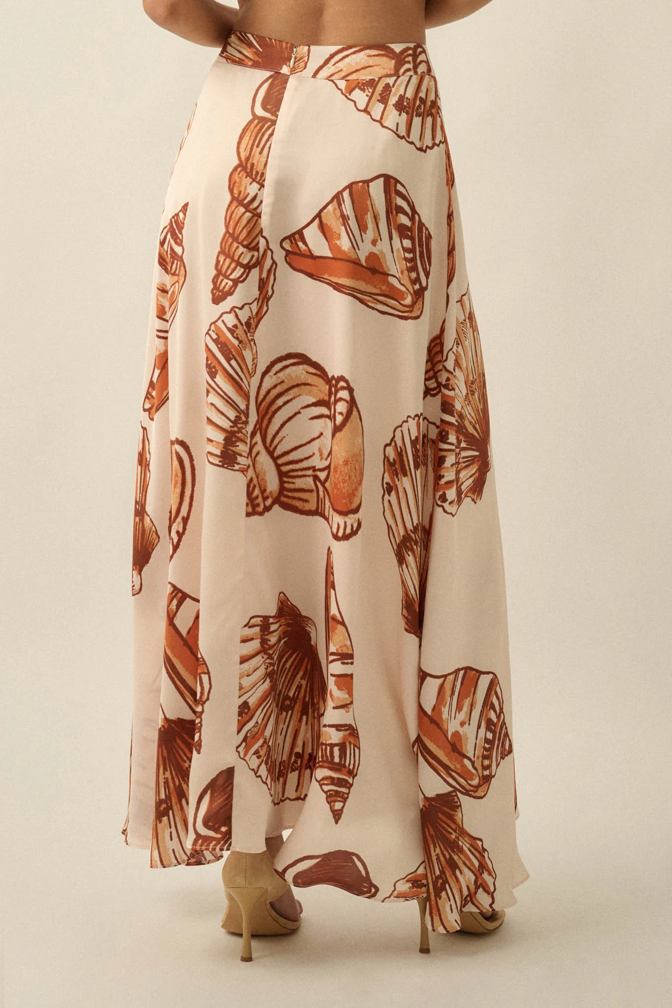 Enchanted Cove Shell-Print Satin A-Line Maxi Skirt - Image 9