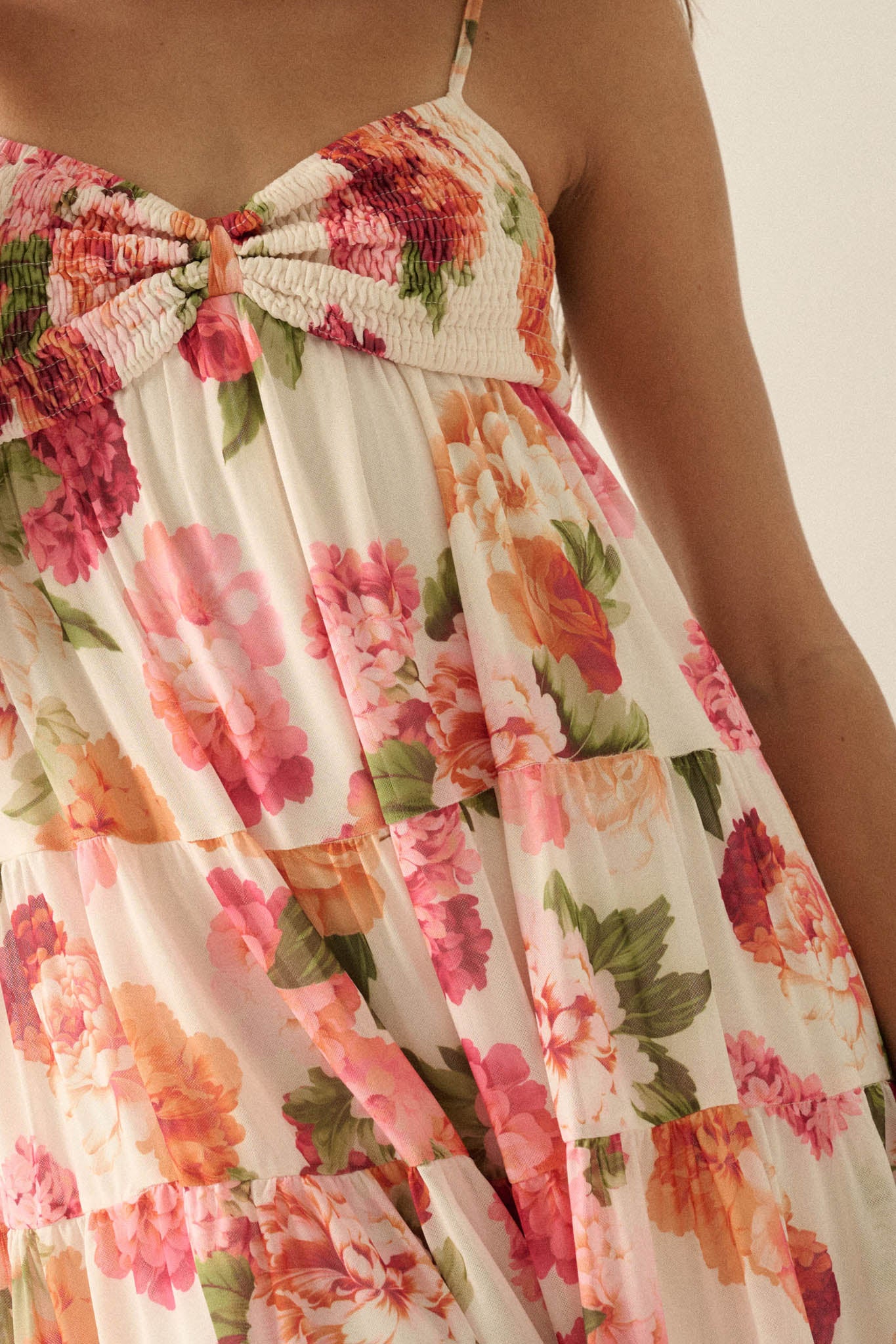 Enchanted Garden Floral Mesh Tiered Babydoll Romper - Image 4