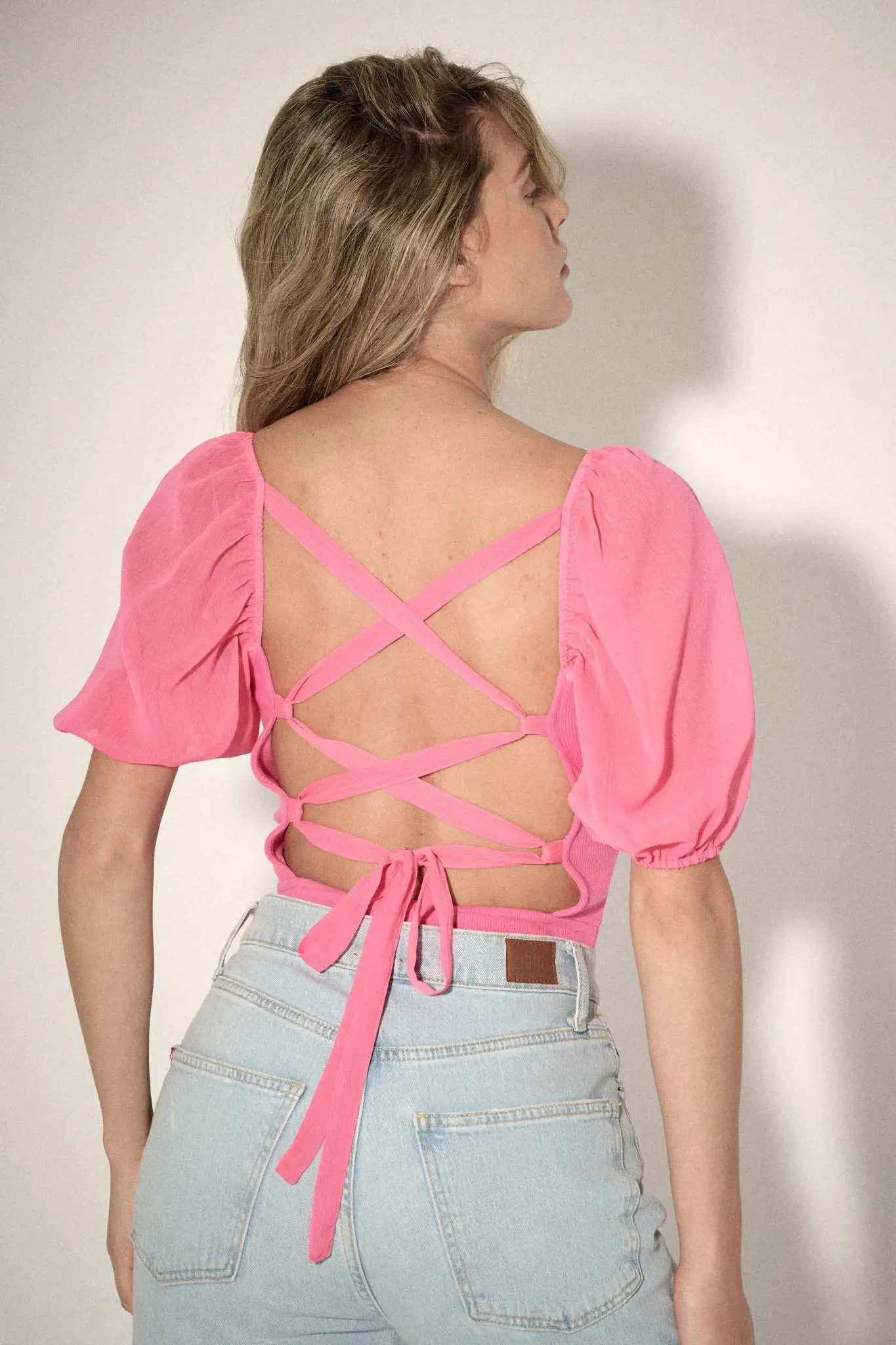 Enchanted Kiss Lace-Up Back Peasant Bodysuit - Image 13