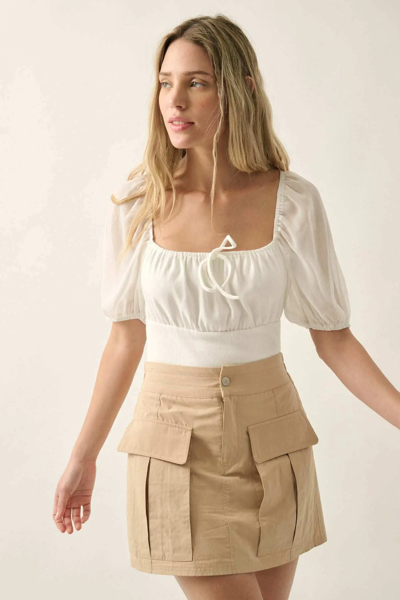 Enchanted Kiss Lace-Up Back Peasant Bodysuit - Image 3