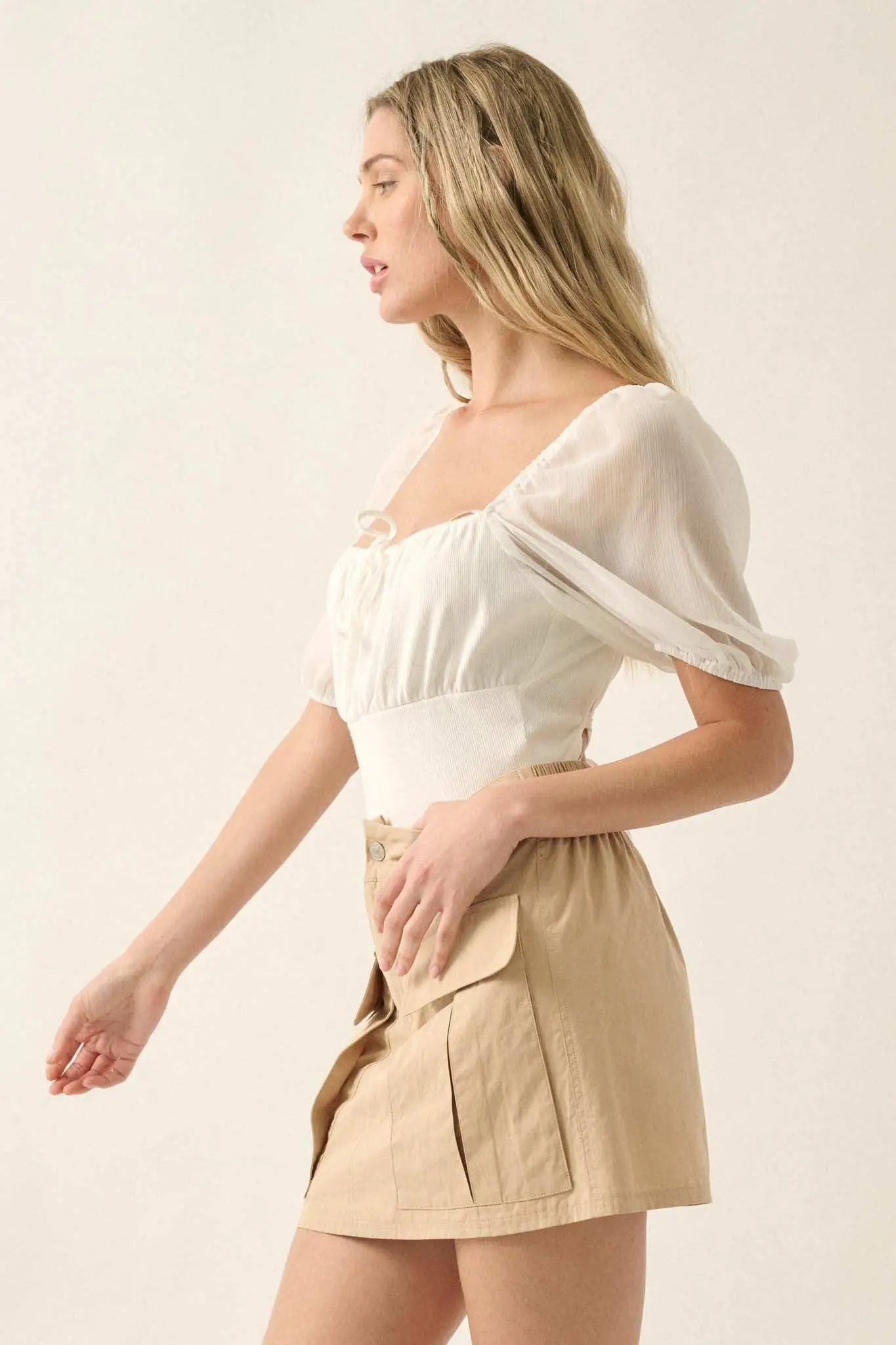 Enchanted Kiss Lace-Up Back Peasant Bodysuit - Image 7