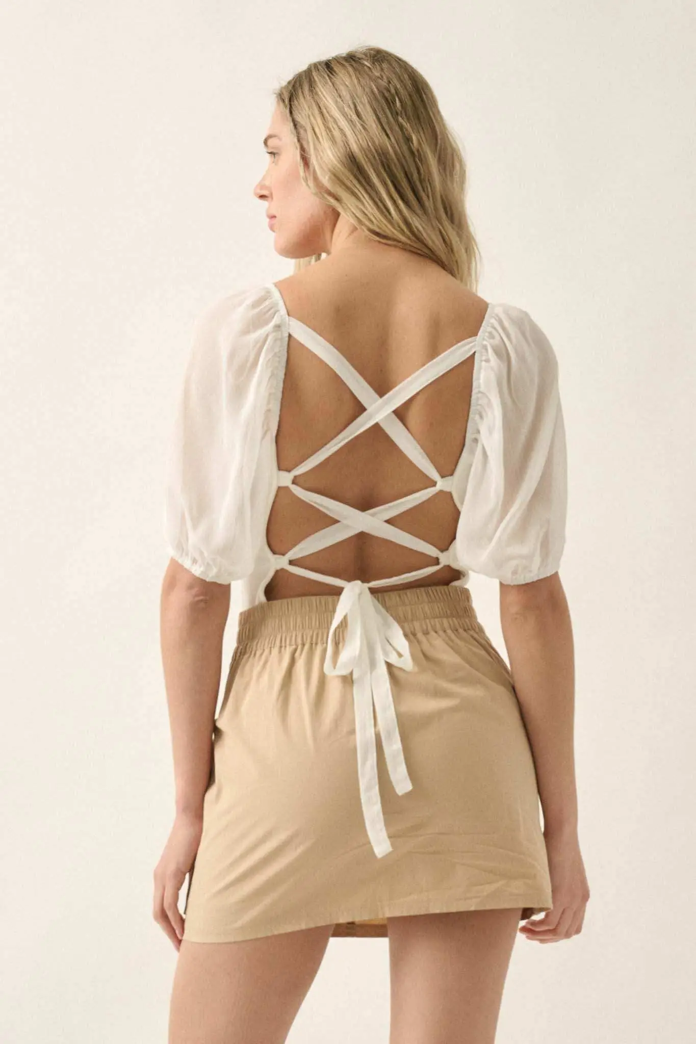 Enchanted Kiss Lace-Up Back Peasant Bodysuit - Image 8