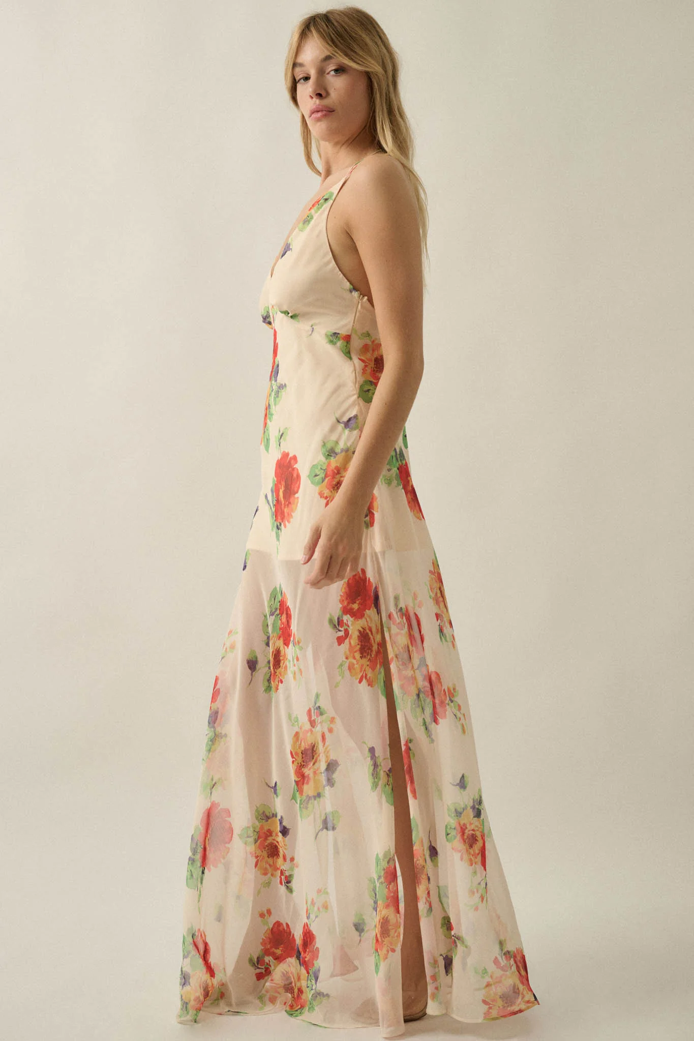 Enchanting Blooms Floral Chiffon Open-Back Maxi Dress - Image 6