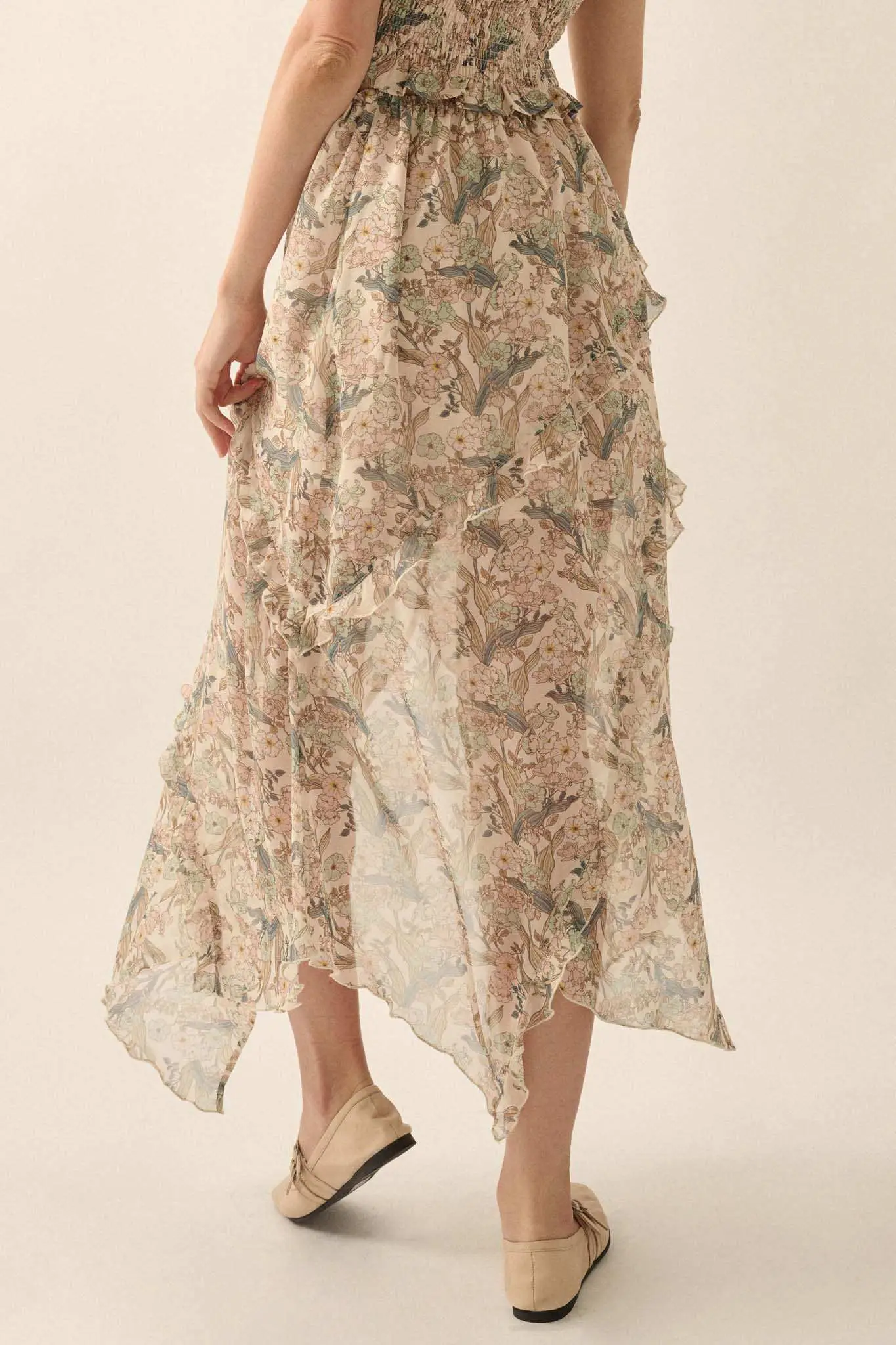 Enduring Beauty Asymmetrical Floral Ruffle Skirt - Image 7