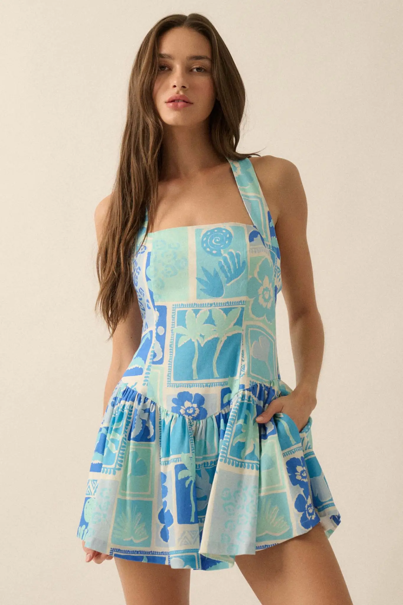 Escape With Me Tropical Floral Halter Mini Dress - Image 7