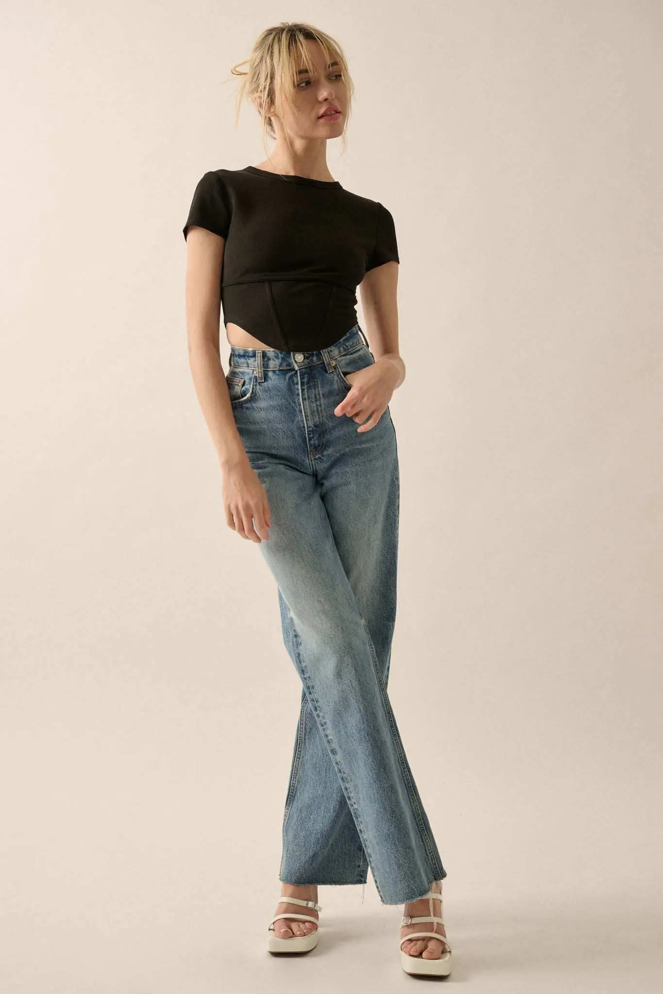 Essential Trends Solid Crepe Cropped Corset Tee - Image 10