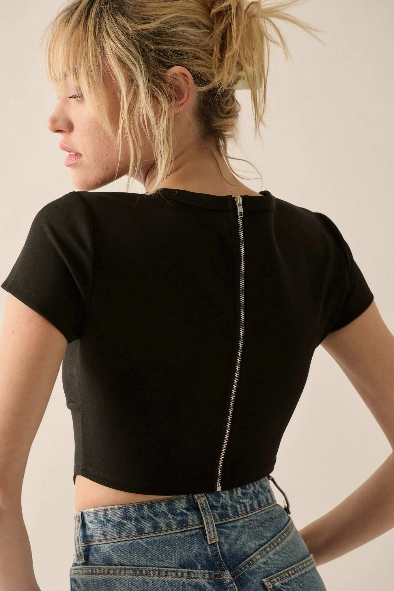 Essential Trends Solid Crepe Cropped Corset Tee - Image 12