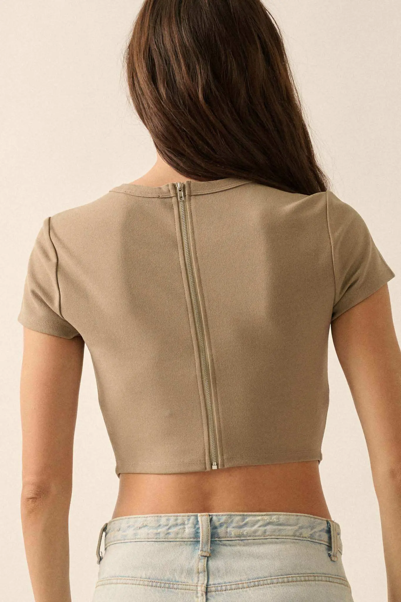 Essential Trends Solid Crepe Cropped Corset Tee - Image 16
