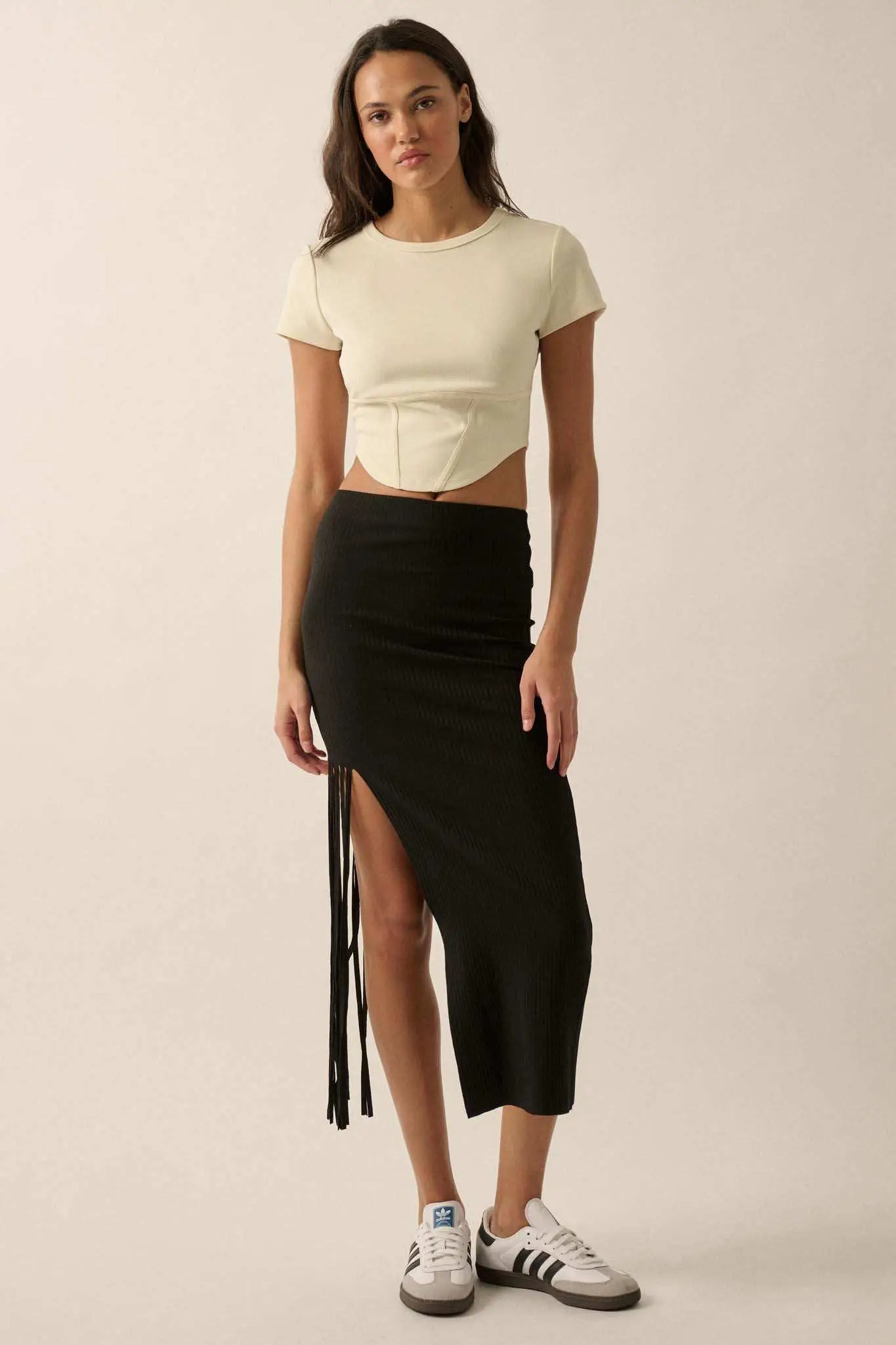 Essential Trends Solid Crepe Cropped Corset Tee - Image 6