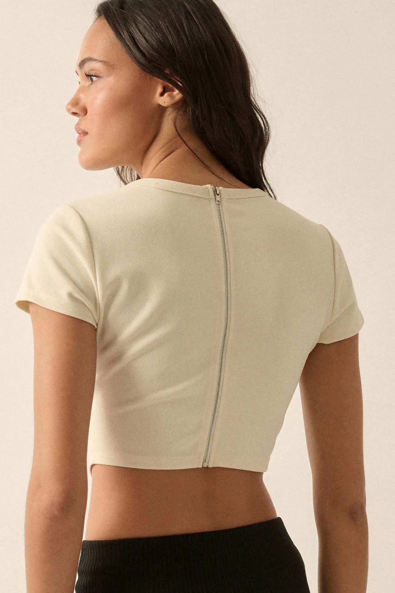 Essential Trends Solid Crepe Cropped Corset Tee - Image 8