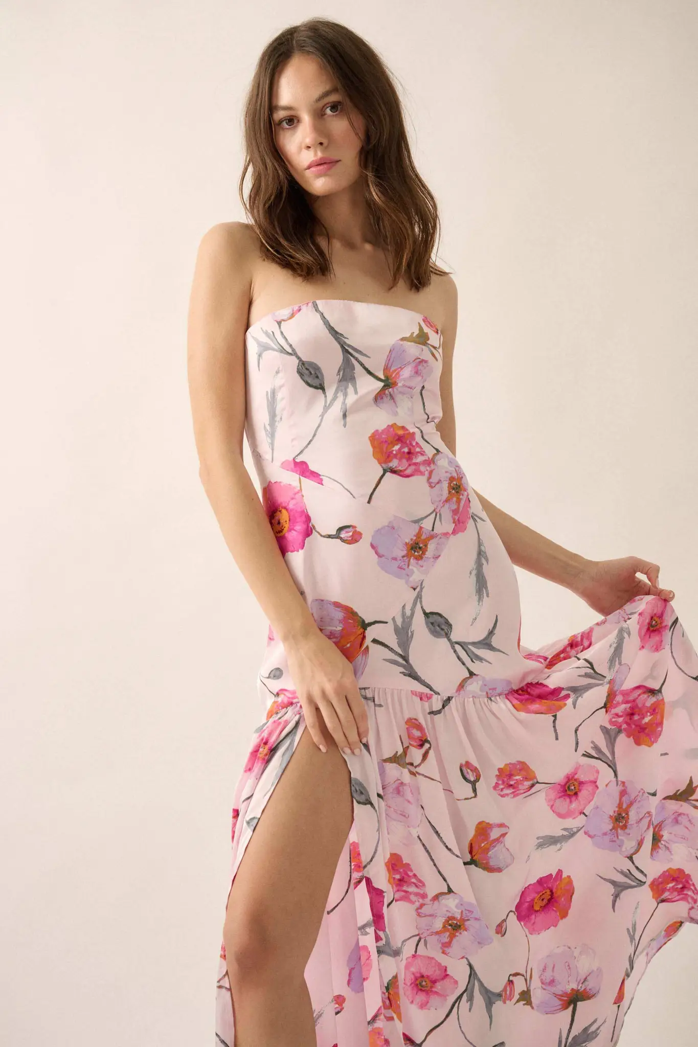 Eternal Spring Floral Satin Strapless Maxi Dress - Image 5