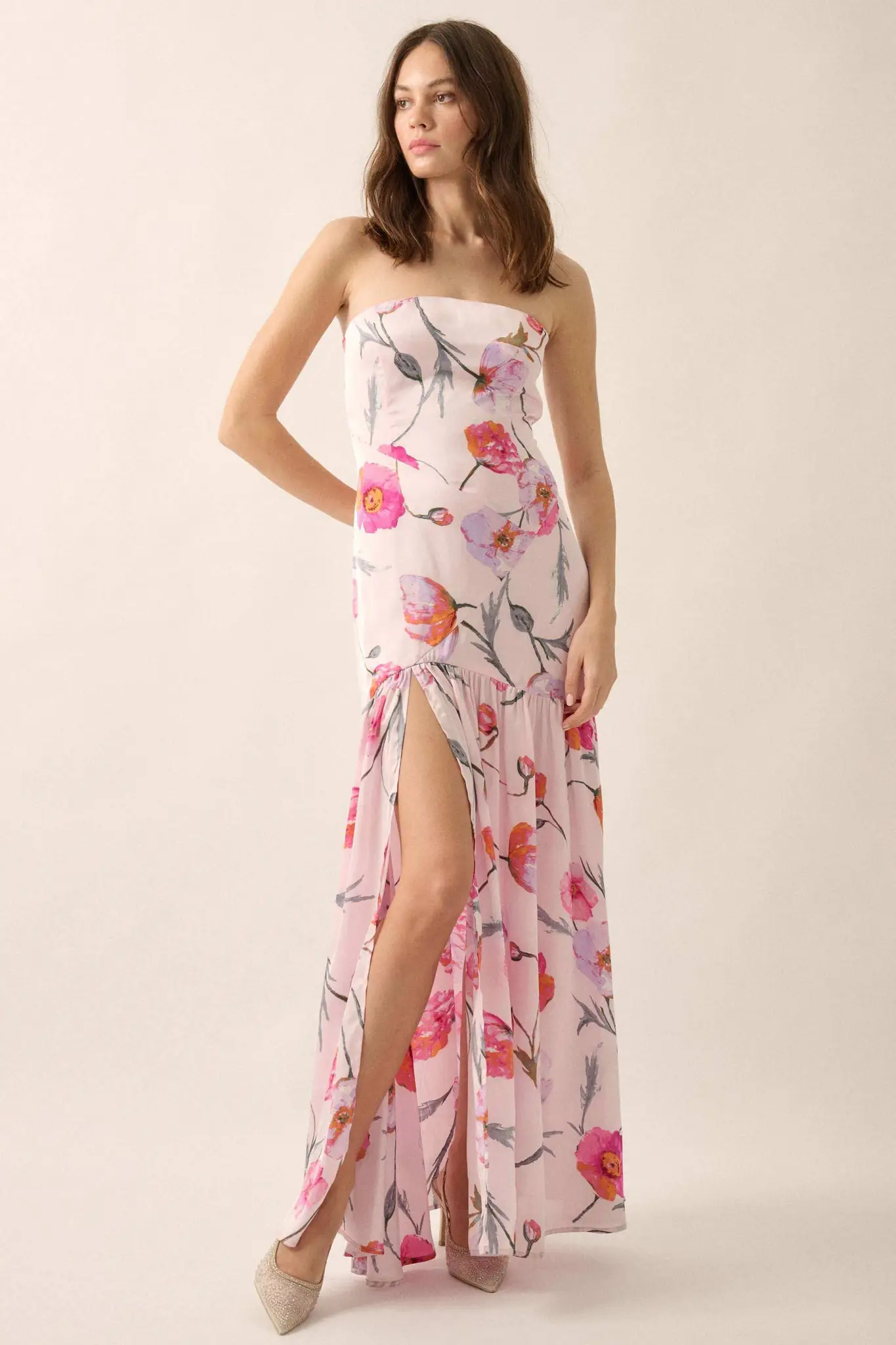 Eternal Spring Floral Satin Strapless Maxi Dress - Image 6