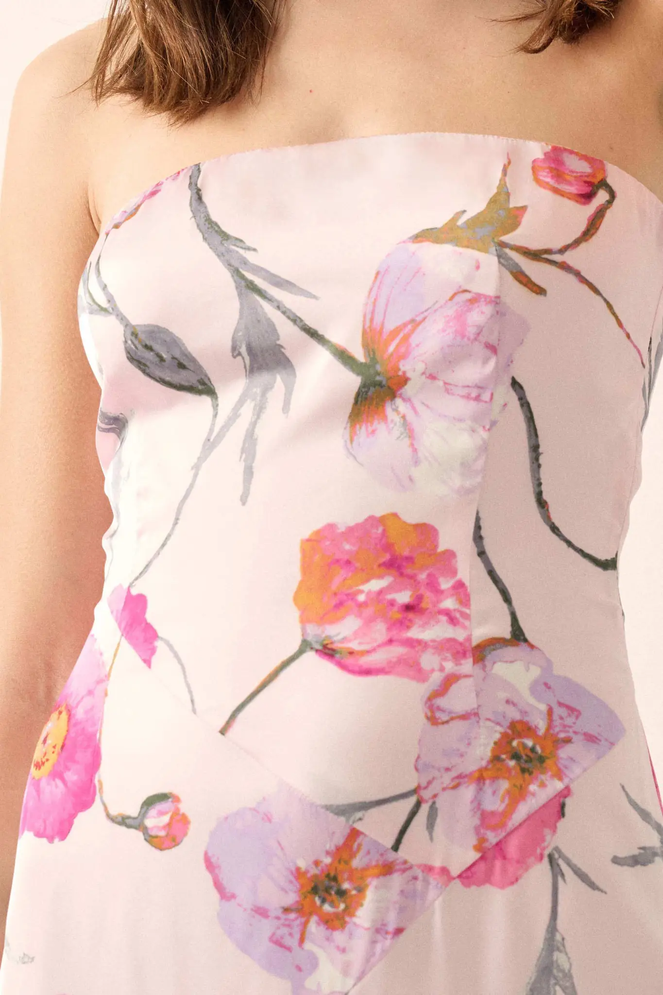 Eternal Spring Floral Satin Strapless Maxi Dress - Image 7