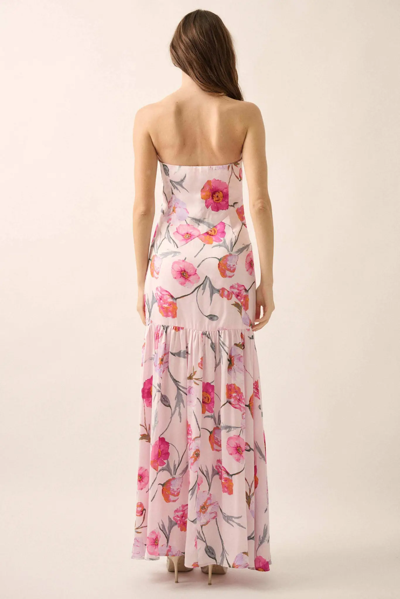 Eternal Spring Floral Satin Strapless Maxi Dress - Image 9