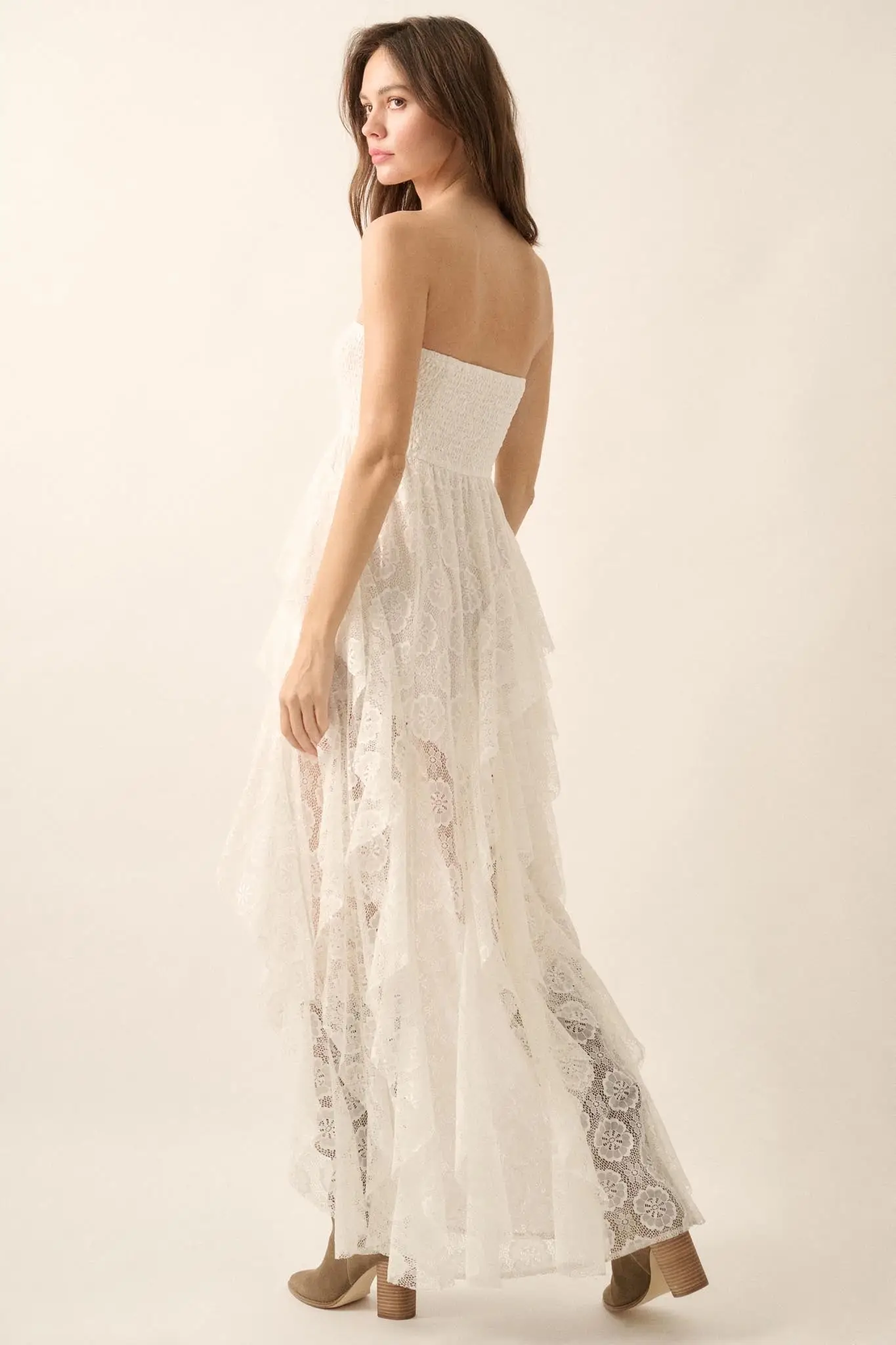 Ever After Asymmetrical Lace Strapless Maxi Dress - Image 12