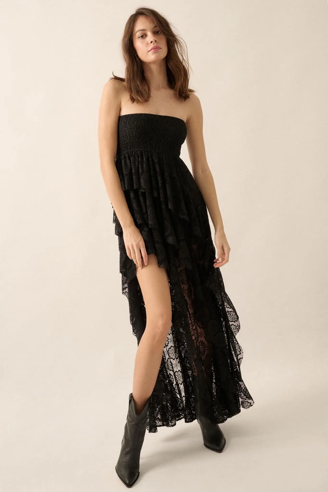 Ever After Asymmetrical Lace Strapless Maxi Dress - Image 3