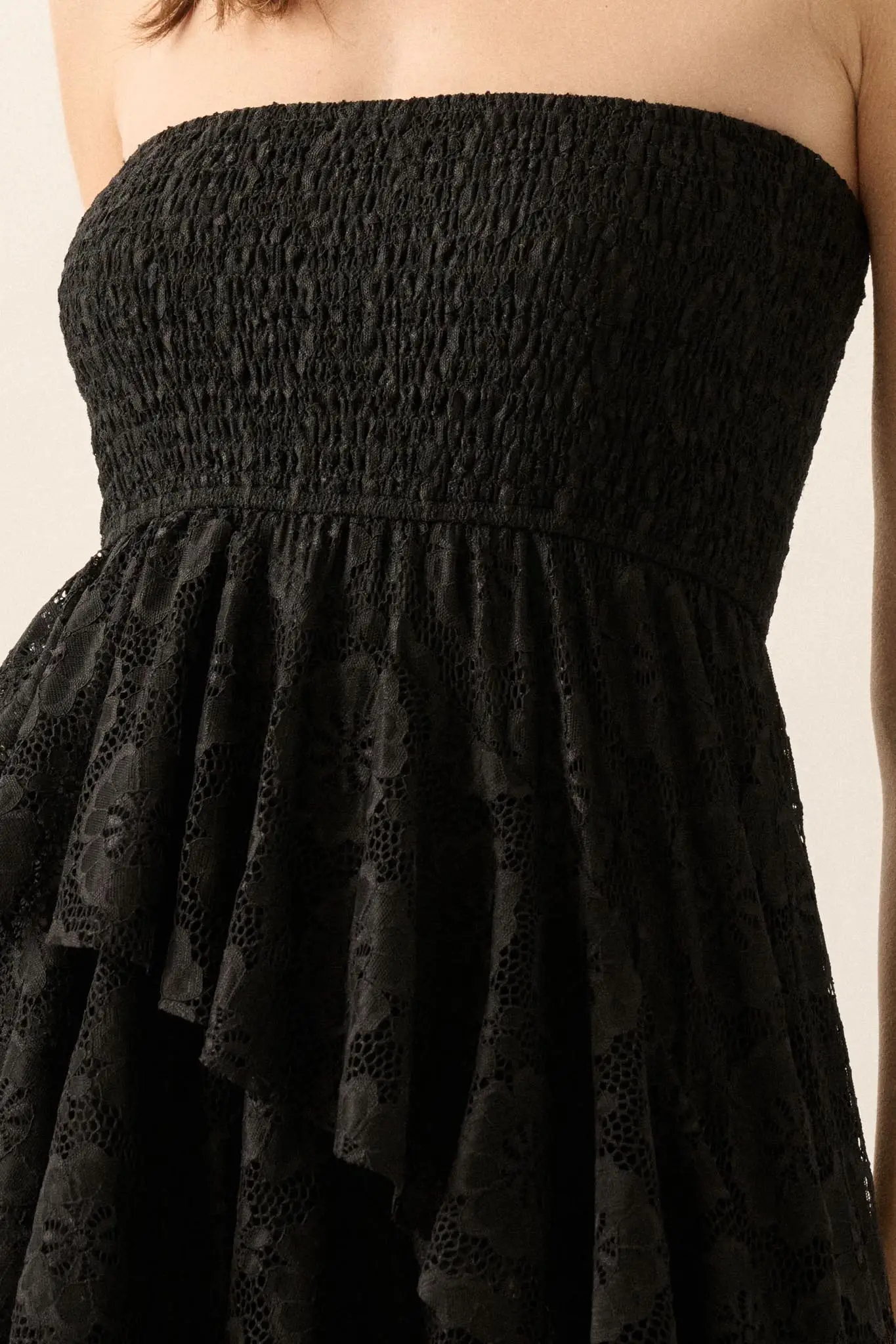 Ever After Asymmetrical Lace Strapless Maxi Dress - Image 4