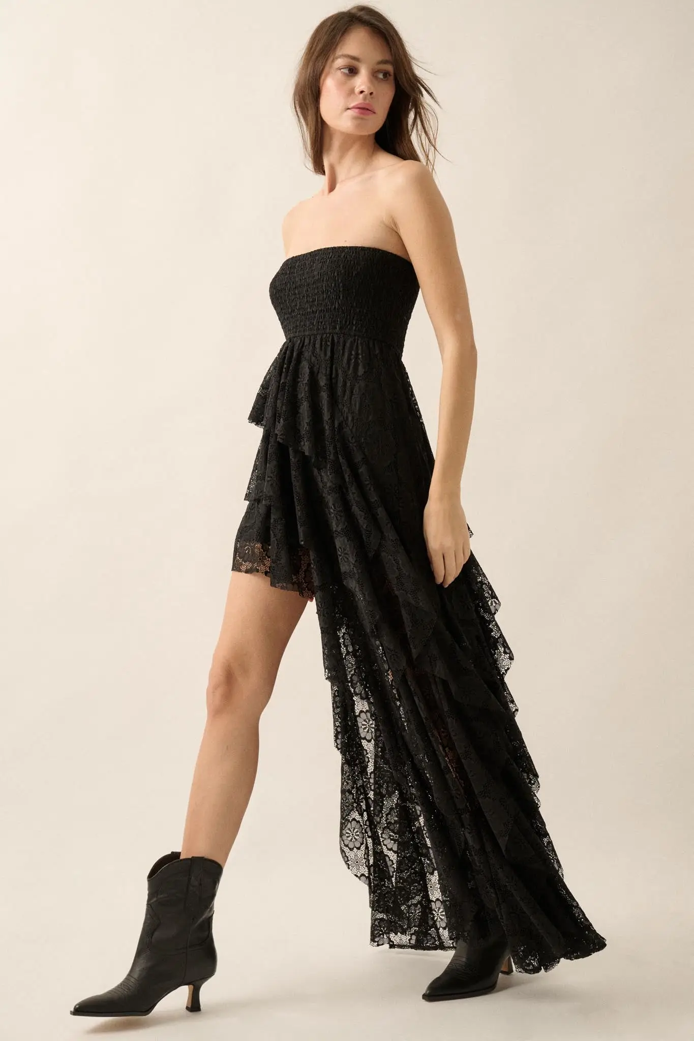Ever After Asymmetrical Lace Strapless Maxi Dress - Image 6