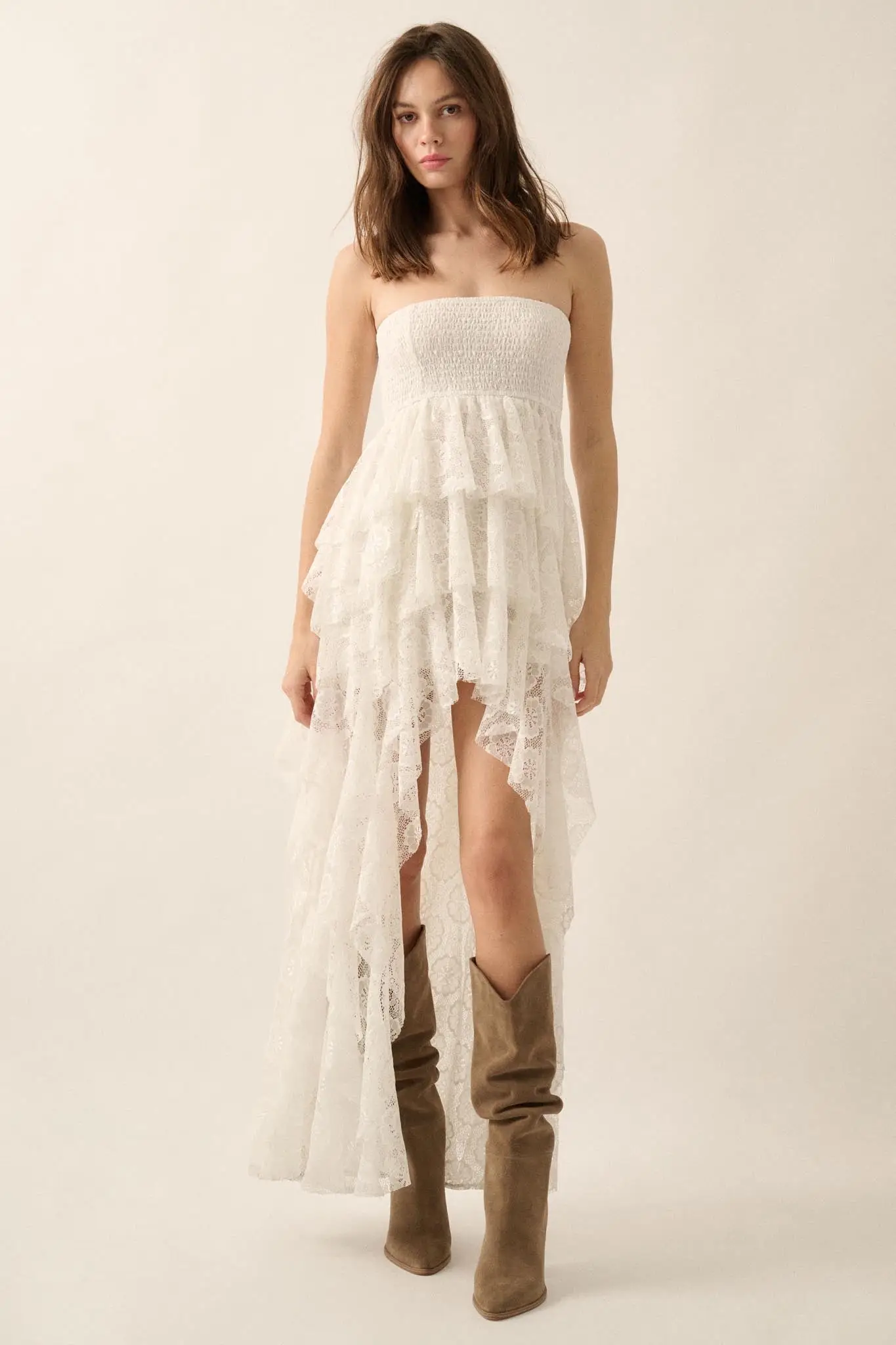 Ever After Asymmetrical Lace Strapless Maxi Dress - Image 7