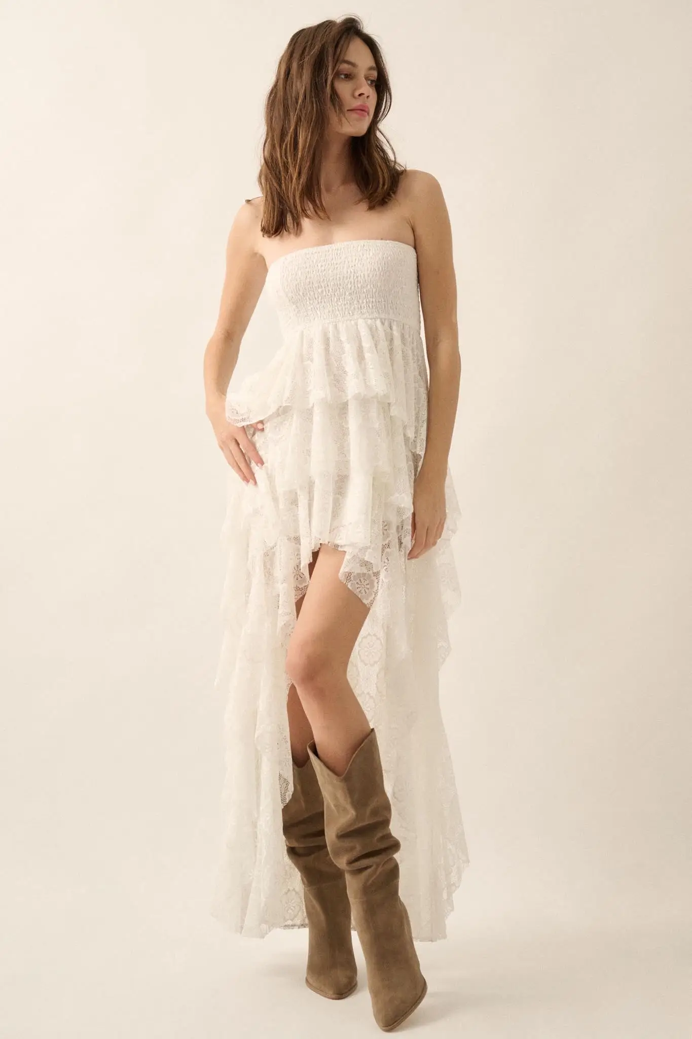 Ever After Asymmetrical Lace Strapless Maxi Dress - Image 9