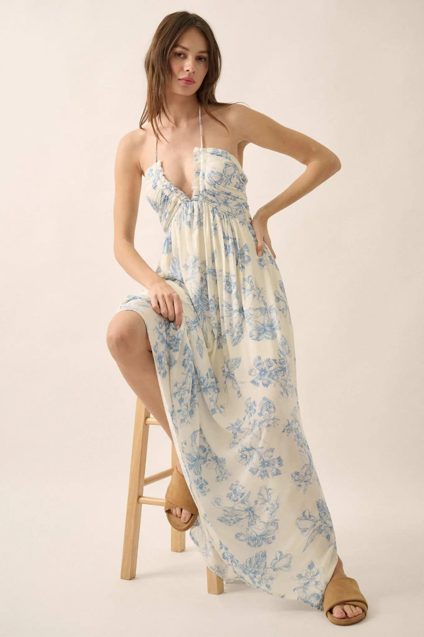 Everlasting Beauty Floral Crepe Halter Maxi Dress - Image 12
