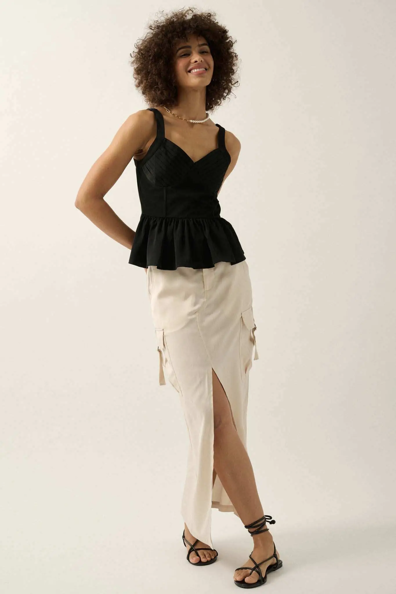 Everyday Elegance Pleated Satin Peplum Cami Top - Image 10