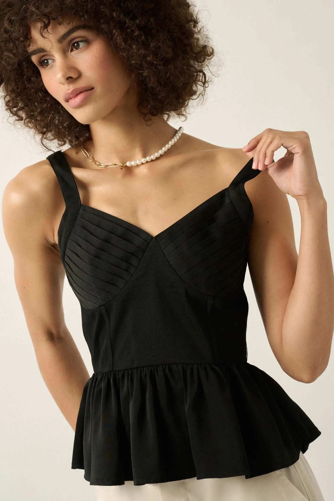 Everyday Elegance Pleated Satin Peplum Cami Top - Image 11