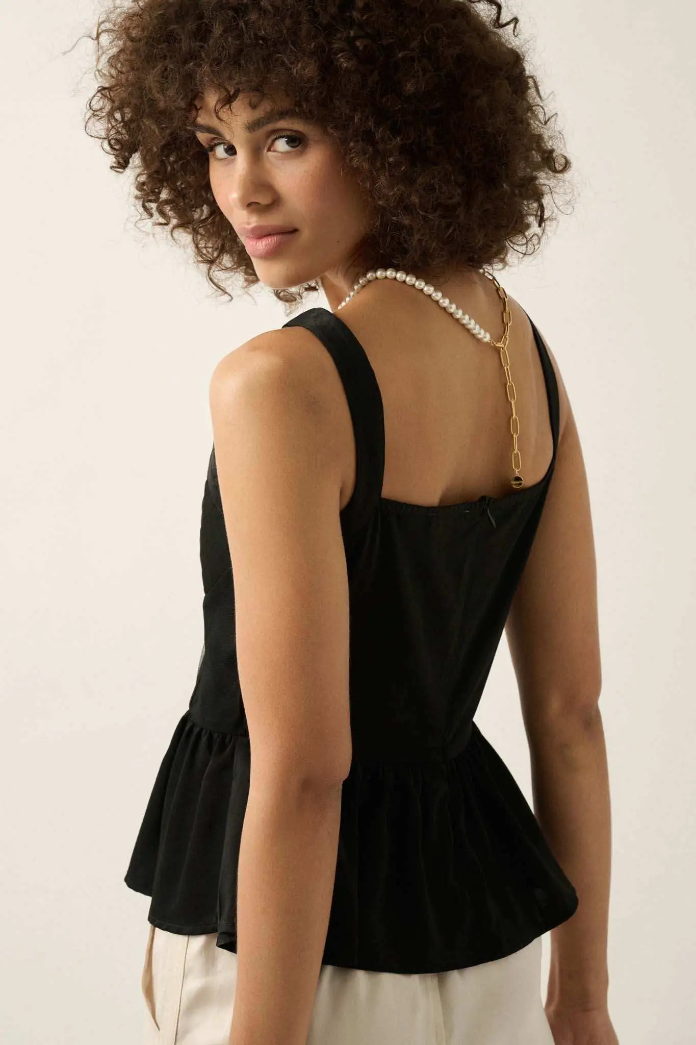 Everyday Elegance Pleated Satin Peplum Cami Top - Image 12