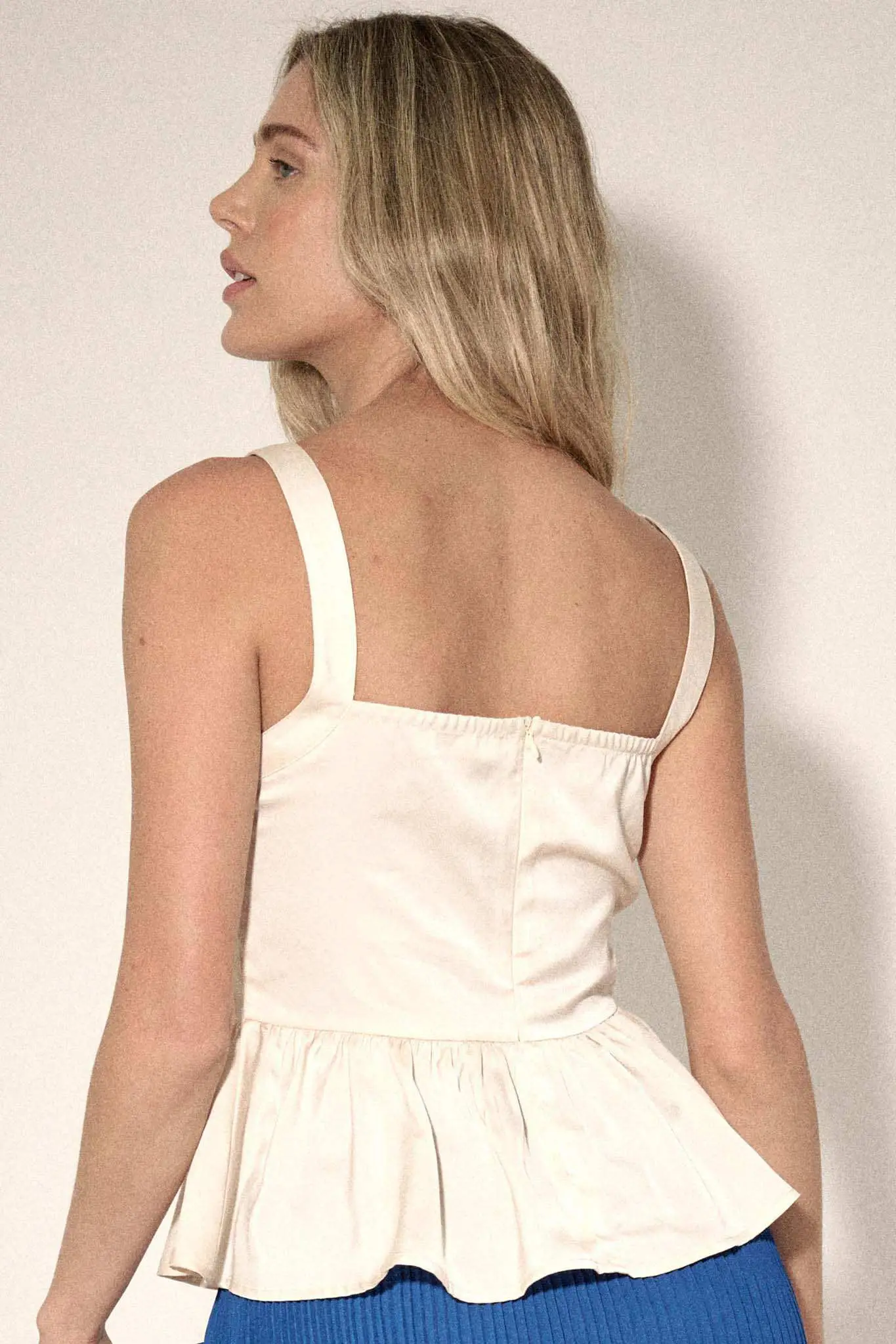Everyday Elegance Pleated Satin Peplum Cami Top - Image 2