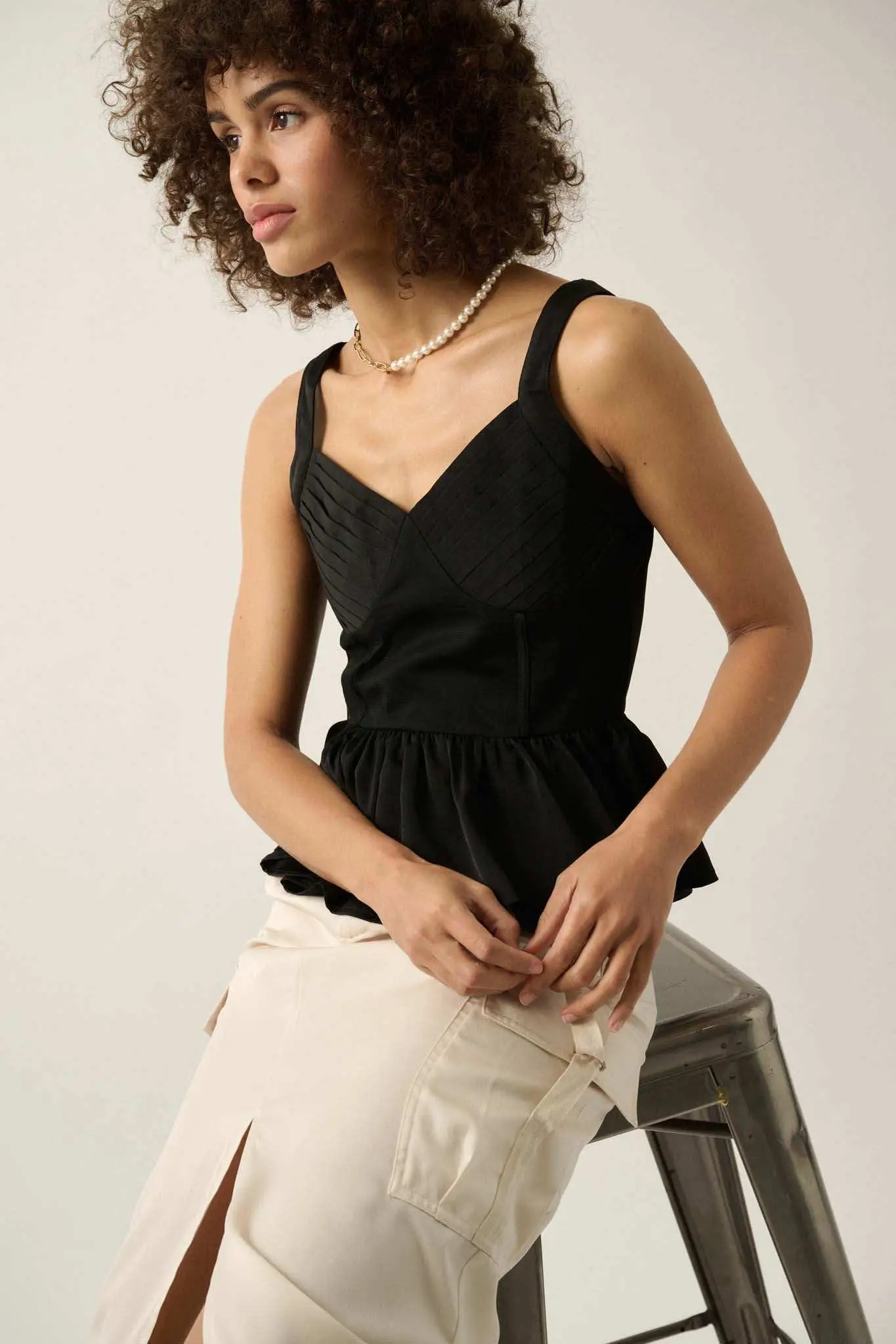 Everyday Elegance Pleated Satin Peplum Cami Top - Image 8