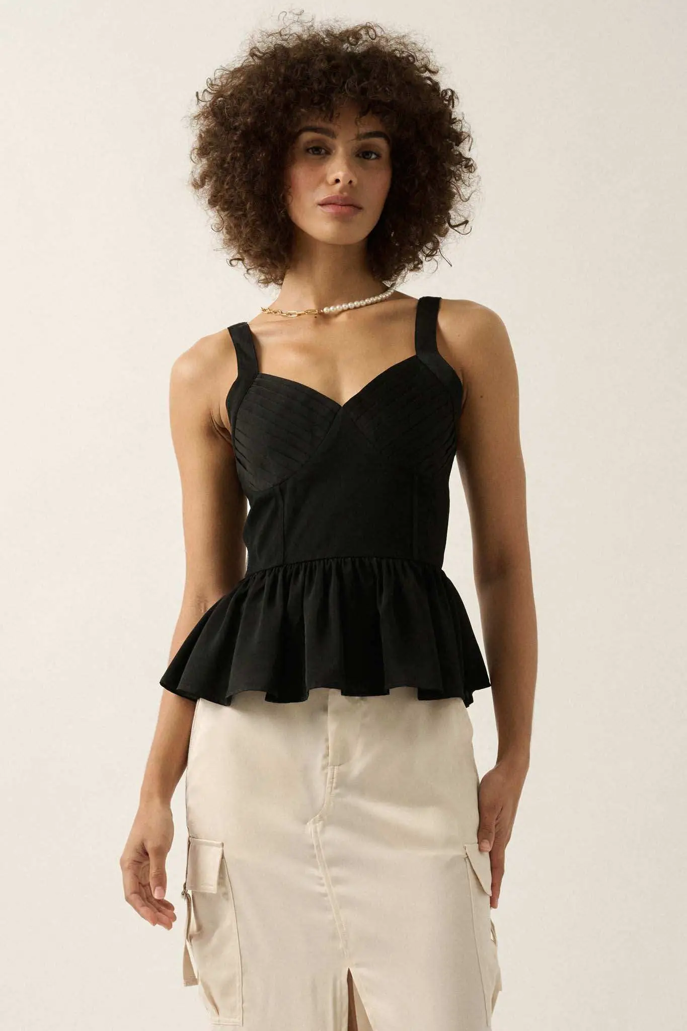 Everyday Elegance Pleated Satin Peplum Cami Top - Image 9