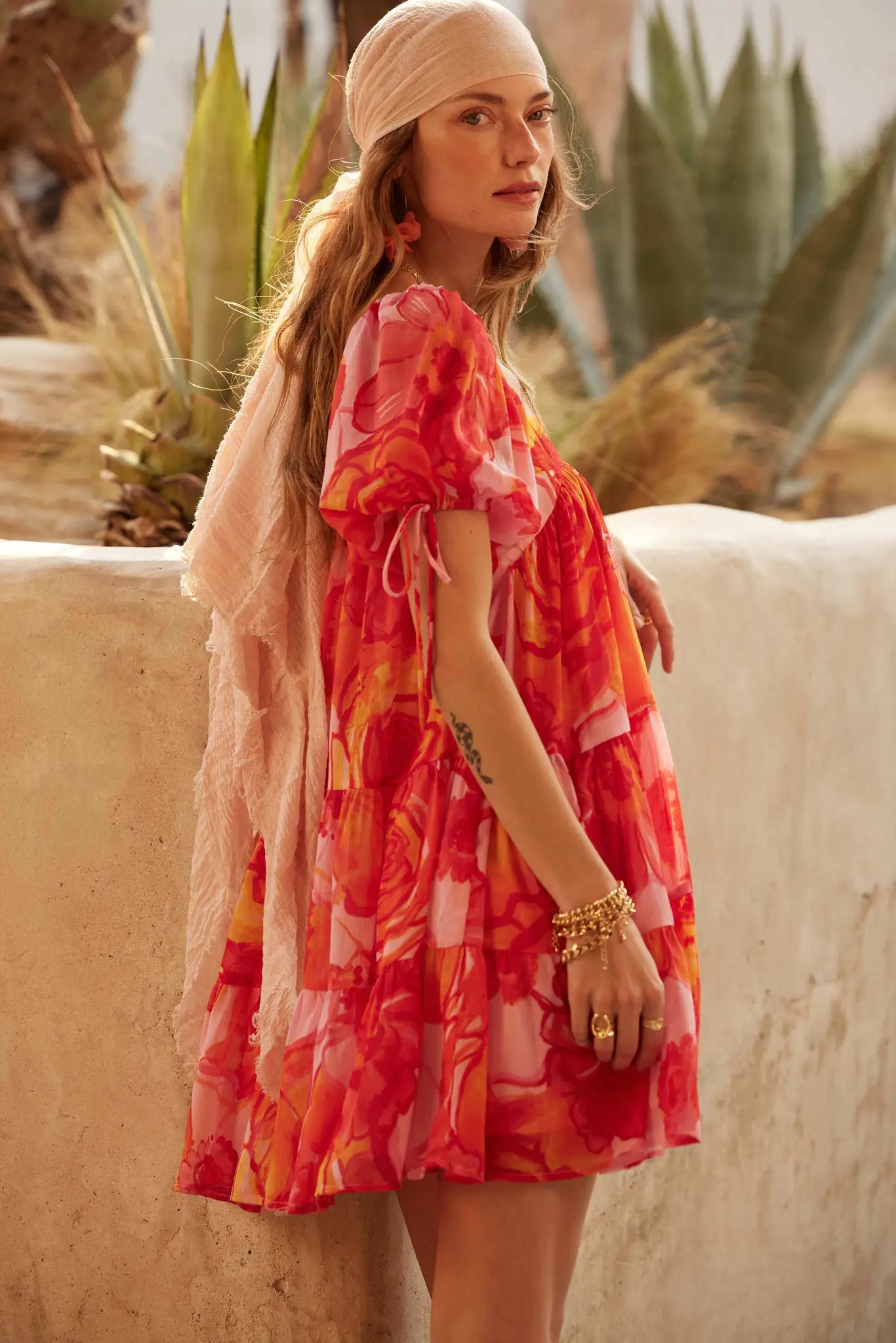 Exotic Blooms Floral Chiffon Babydoll Mini Dress - Image 2