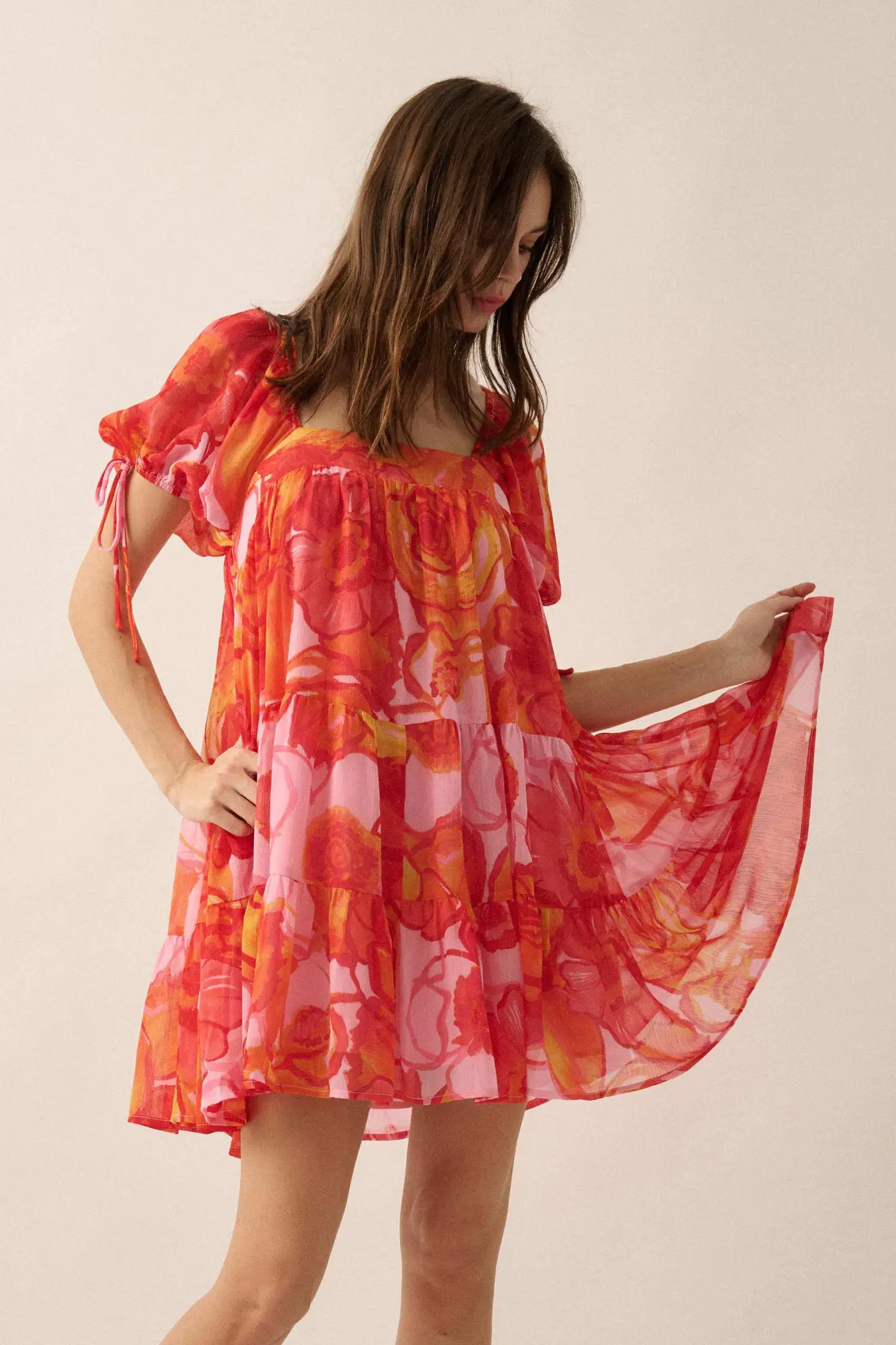 Exotic Blooms Floral Chiffon Babydoll Mini Dress - Image 4